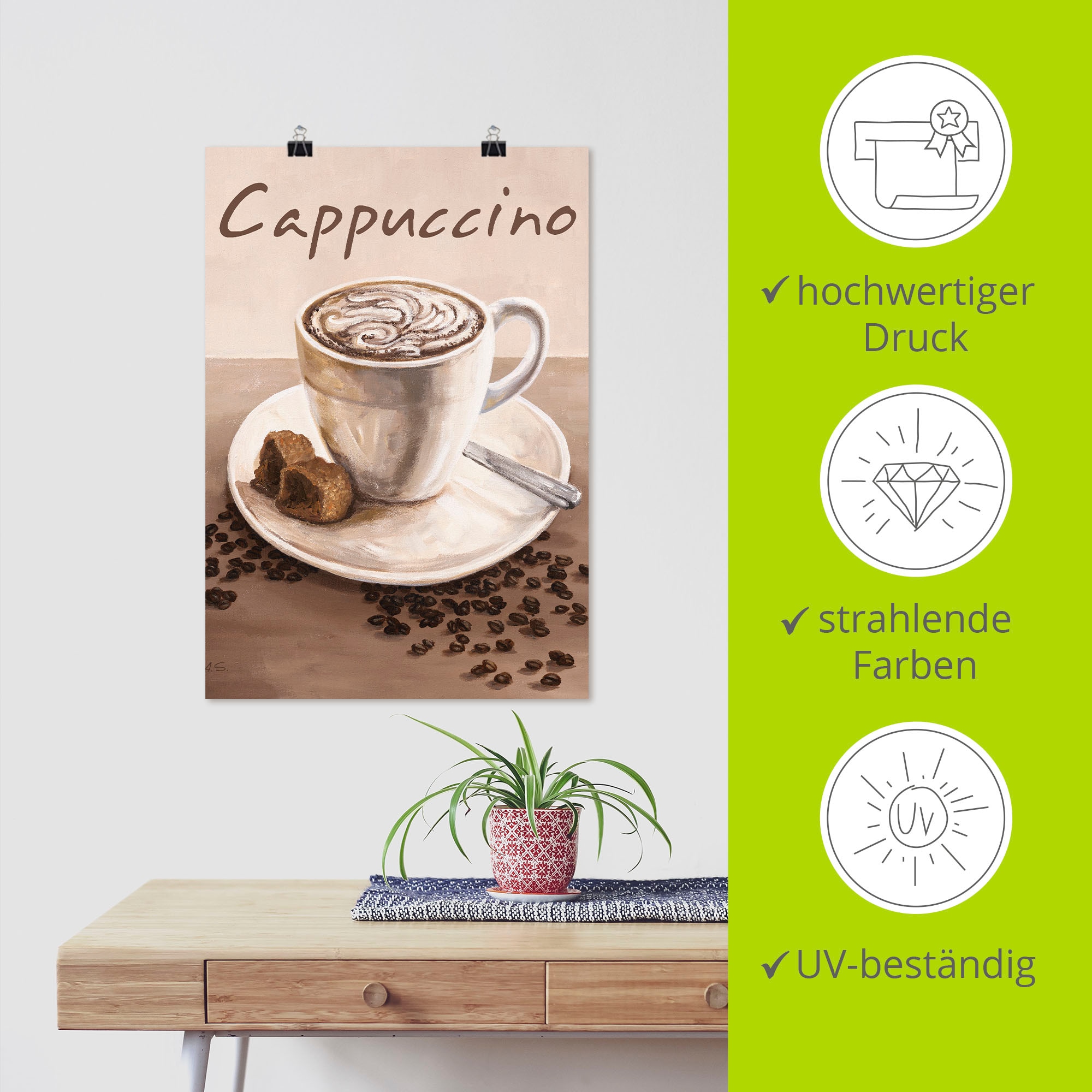 Artland Wandbild »Cappuccino - Kaffee«, Kaffee Bilder, (1 St.), als Leinwandbild, Poster, Wandaufkleber in verschied. Größen