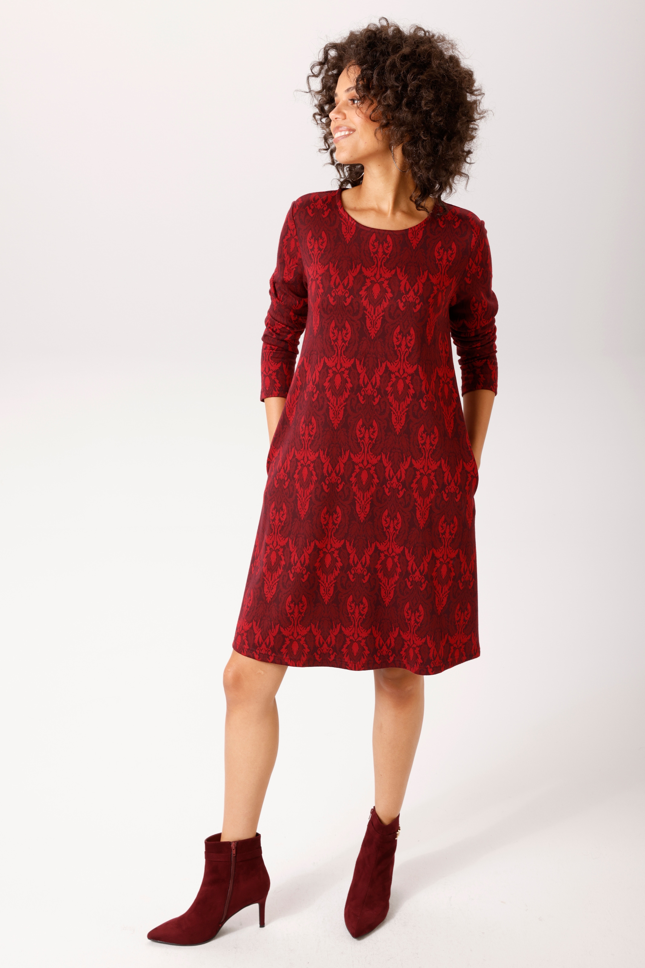 Aniston CASUAL A-Linien-Kleid Eingrifftaschen mit großflächigem Ornament-Muster - NEUE KOLLEKTION
