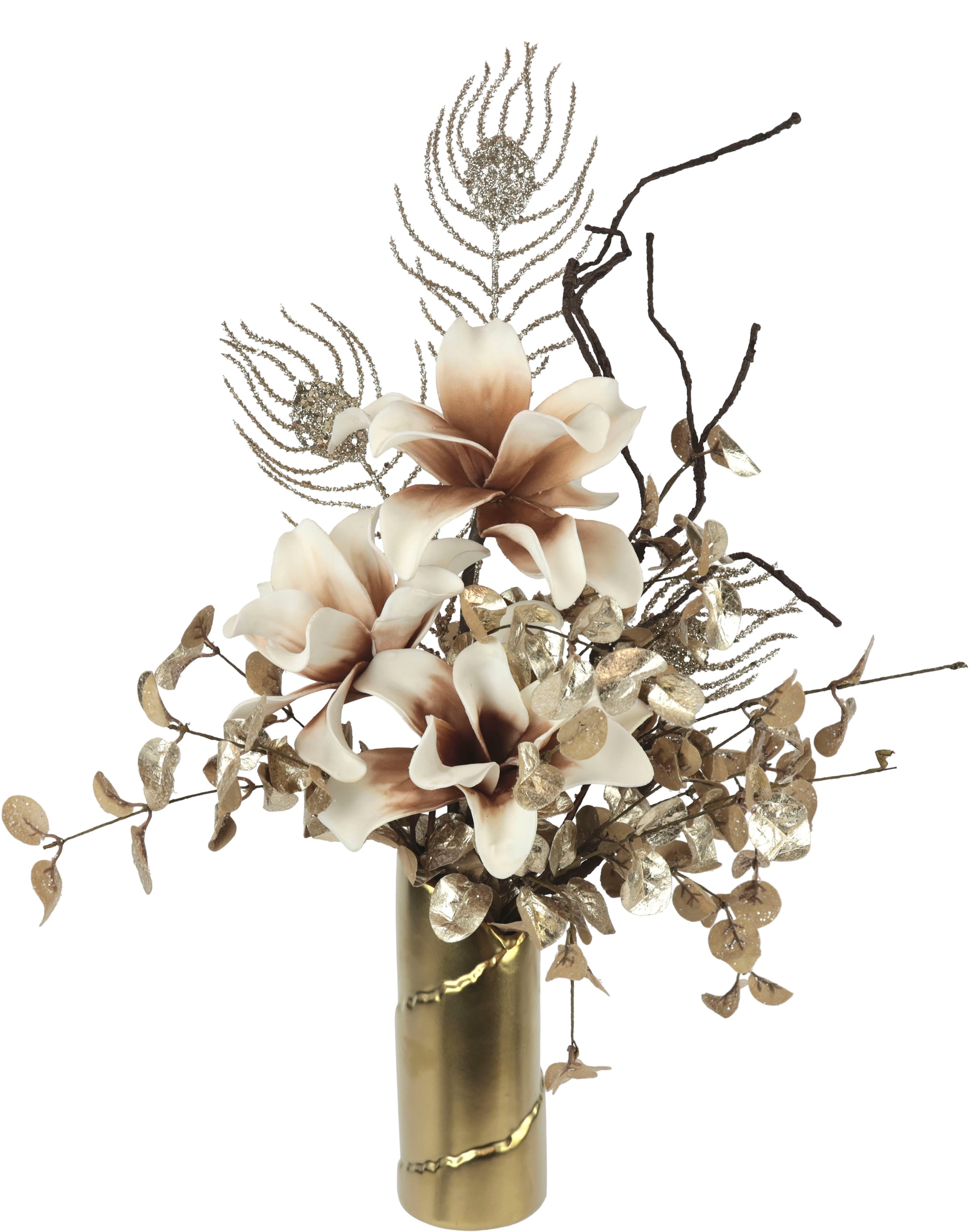 I.GE.A. Winterliche Kunstpflanze »Gesteck, Soft-Magnolie Weihnachtsgesteck kaufen online festliche Weihnachtdeko,«, Vase, Kunstblumen-Arrangement, in Blumenensemble