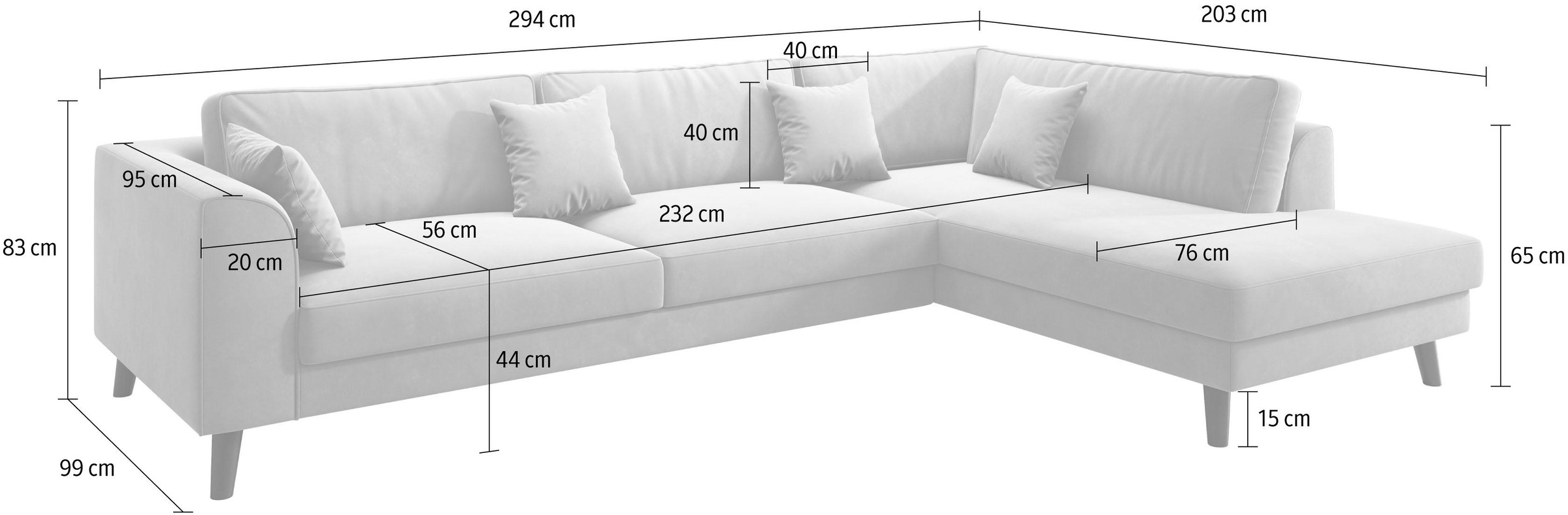 INOSIGN Ecksofa »Laurentia, L-Form«, mit 4 Zierkissen, Ottomane links oder rechts bestellbar