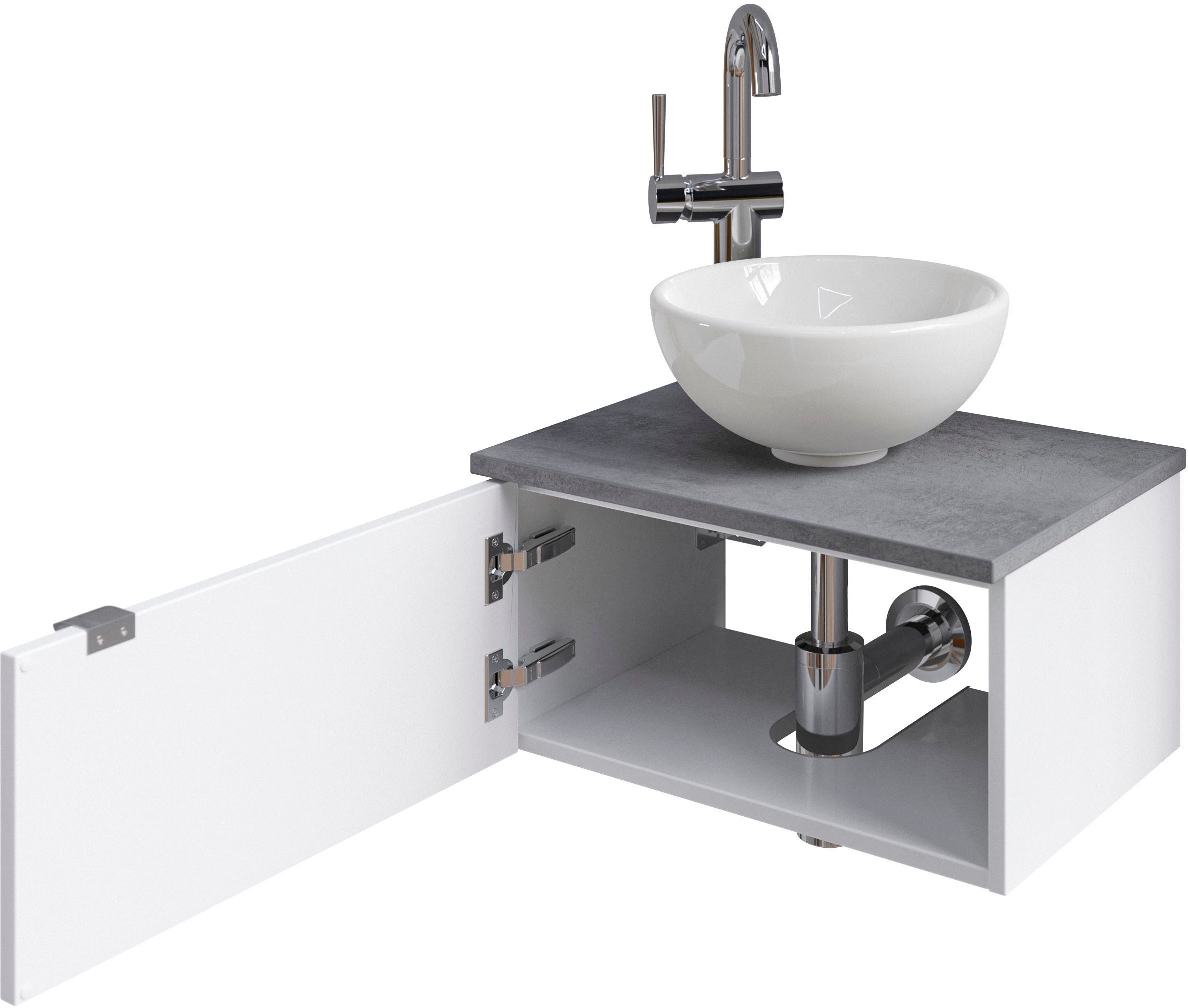 Saphir Waschtisch »Serie 6915 Waschschale mit Unterschrank für Gästebad, Gäste WC«, 51 cm breit, 1 Tür, Waschtischplatte, kleine Bäder, ohne Armatur