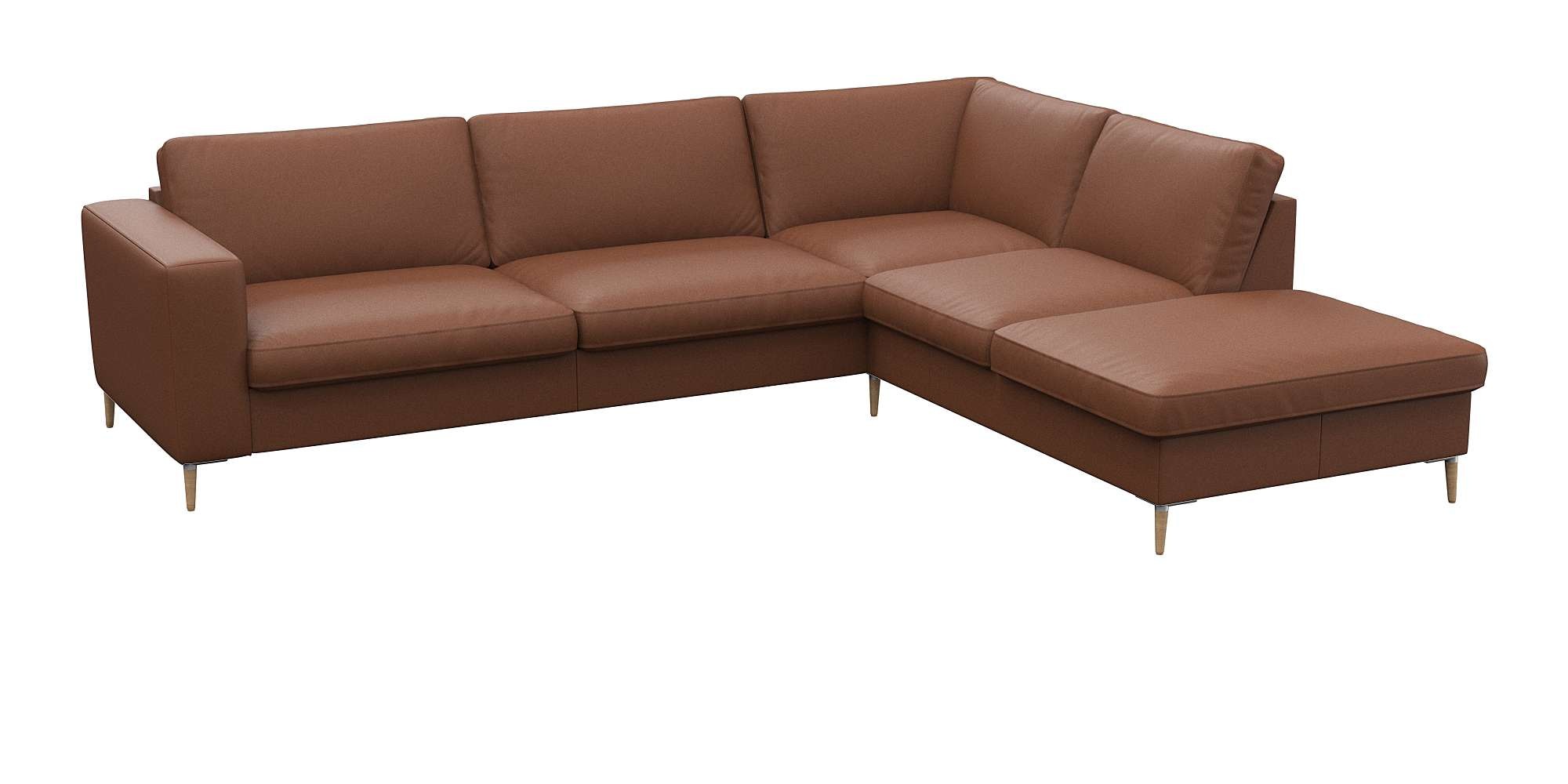 FLEXLUX Ecksofa »Fiore, Sitzaufbau mit hochwertigem Kaltschaum für mehr Sitzkomfort«, breite Armlehnen, L-Form, Füße Alu/Eiche