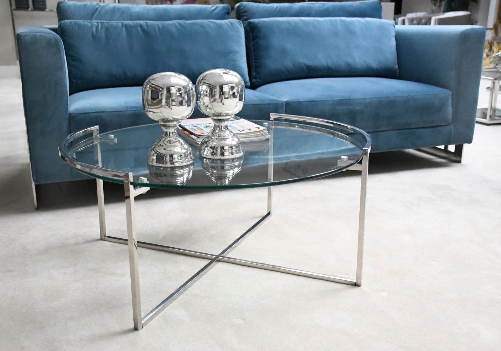 Leonique Couchtisch »Paula«, Runder Couchtisch, Silber, Chrom, Glasplatte, günstig online kaufen