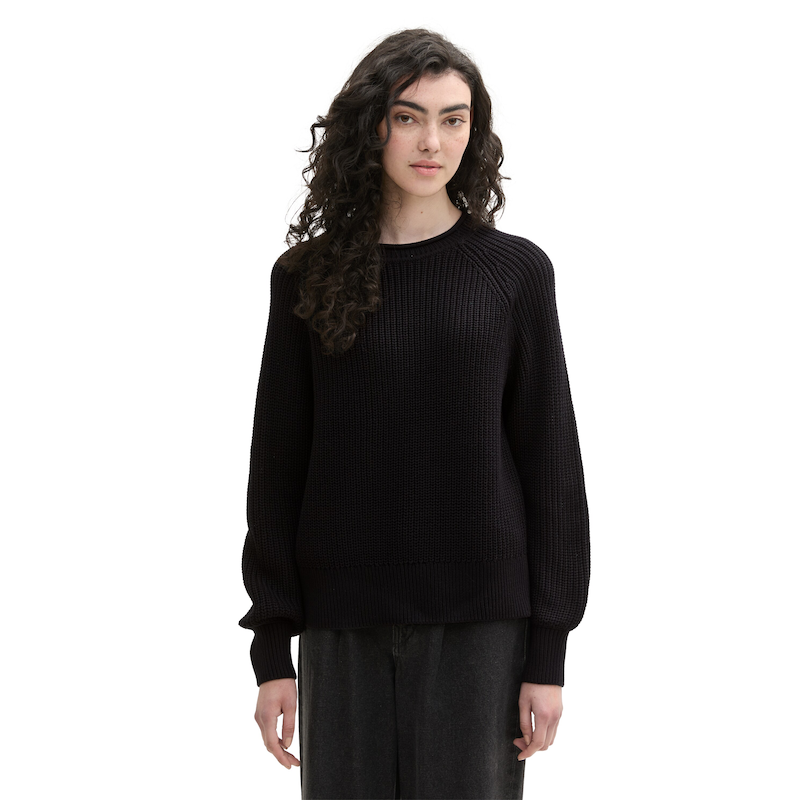 TOM TAILOR DENIM Strickpullover mit Strick-Struktur deep black XL (42) XL (42) V-Ausschnitt-Pullover von TOM TAILOR DENIM