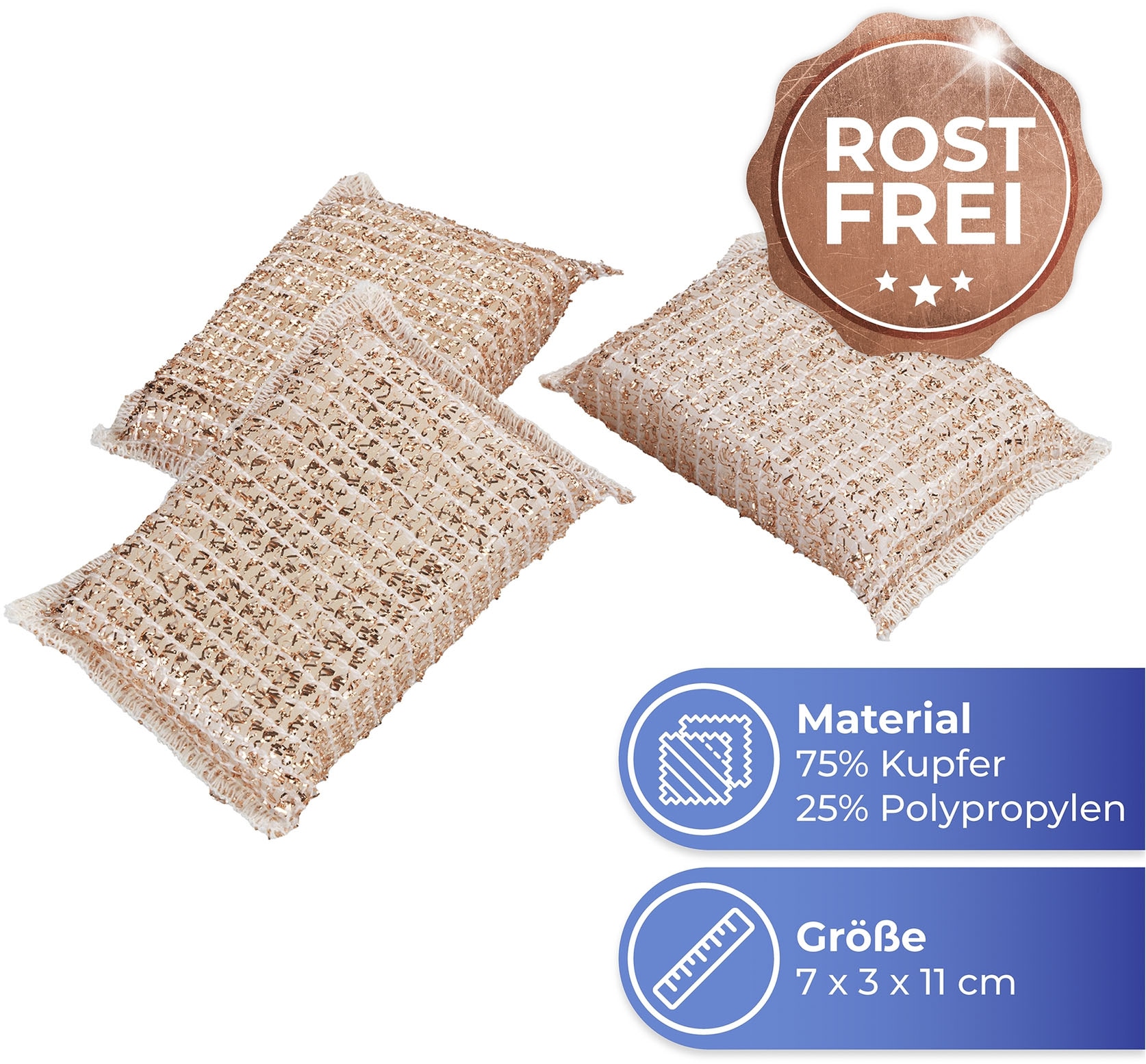 Maximex Reinigungsschwamm »Kupferschwamm« entfernen schonend hartnäckigen Schmutz, Eingebranntes und Rost