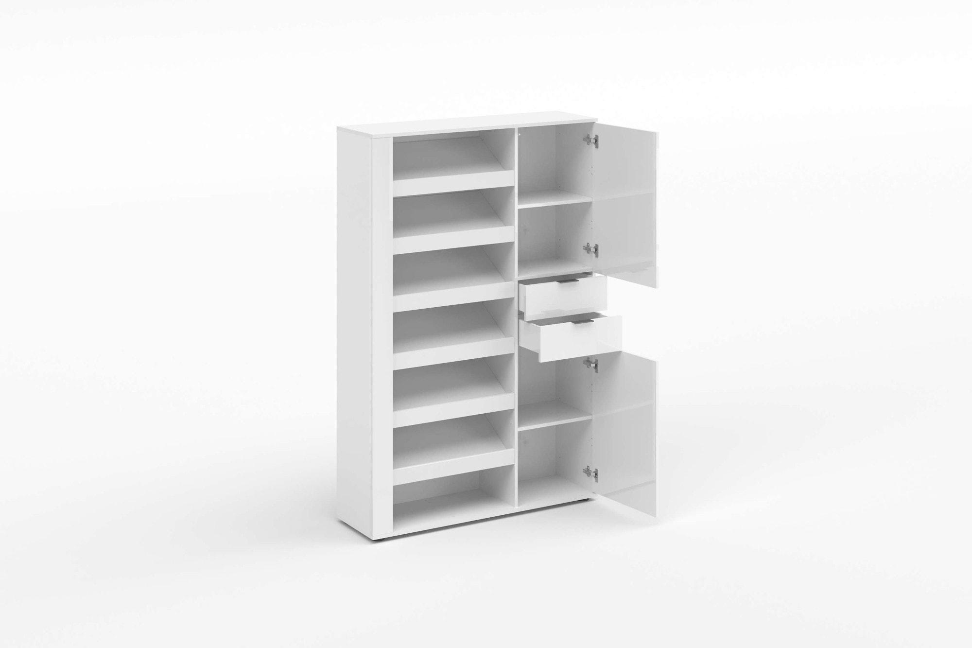 INOSIGN Schuhschrank »BOOST, Schuhschrank,Schuhregal, Breite 120 cm, LED optional bestellbar« 1 Stk. tlg. Hochglanz lackiert mit 7 offenen Fächern, 2 Türen und 2 Schubkästen