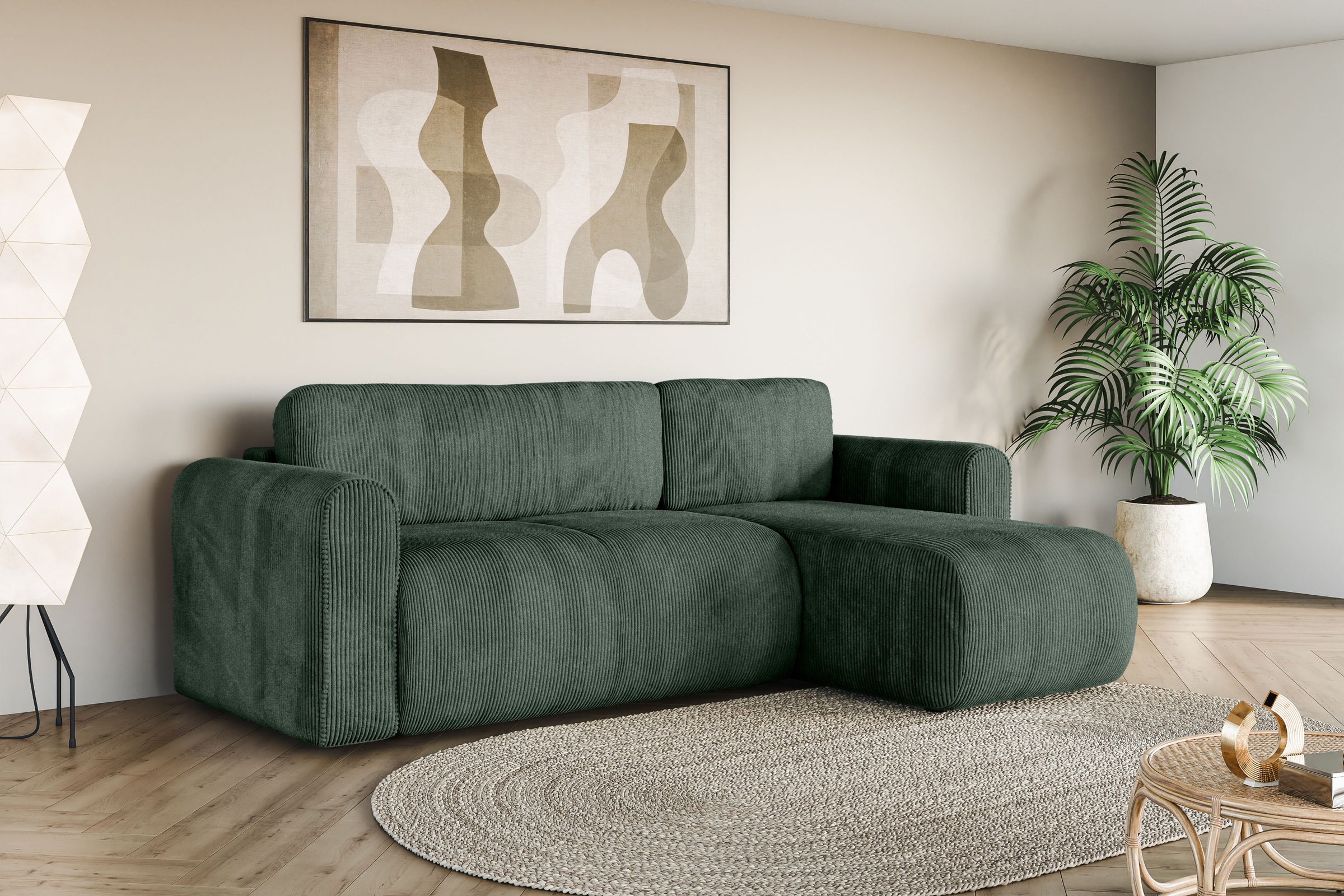 INOSIGN Ecksofa »Zacharia wahlweise Schlafsofa mit Bettkasten, B/T/H 250/166/86 cm«, L-Form mit Wellenunterfederung, Recamiere beidseitig montierbar