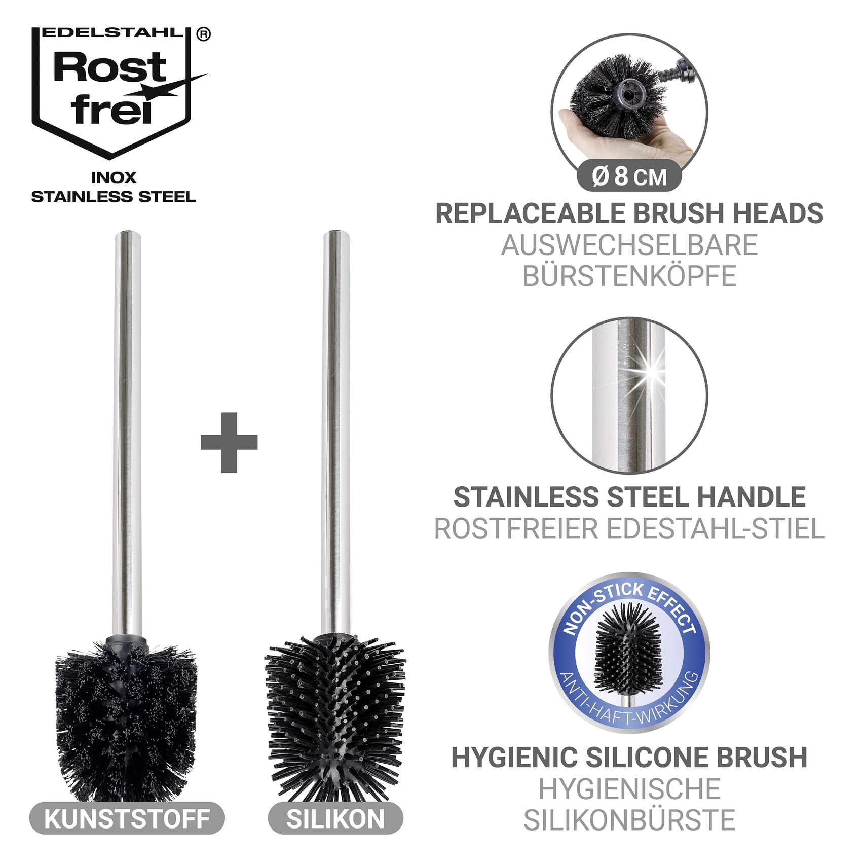 WENKO WC-Garnitur »Rivalta« Set aus Edelstahl | Sicherheitsglas Toilettenpapierhalter & WC-Bürstenhalter mit WC-Bürste & Ersatzbürste