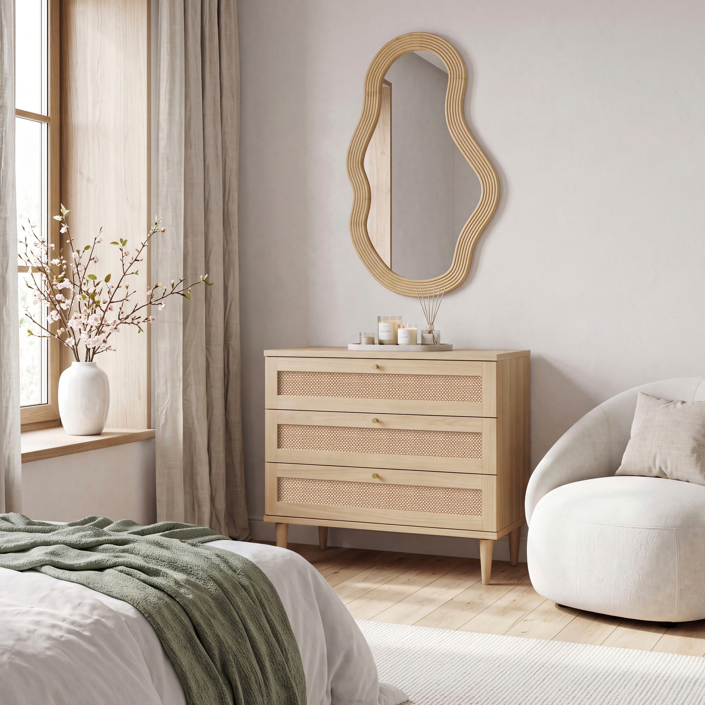 OTTO home Kommode »ELLIAN mit Wiener Geflechtoptik, 3 Schubkästen« Holzfüße, Metallgriffe, Made in EU, viel Stauraum