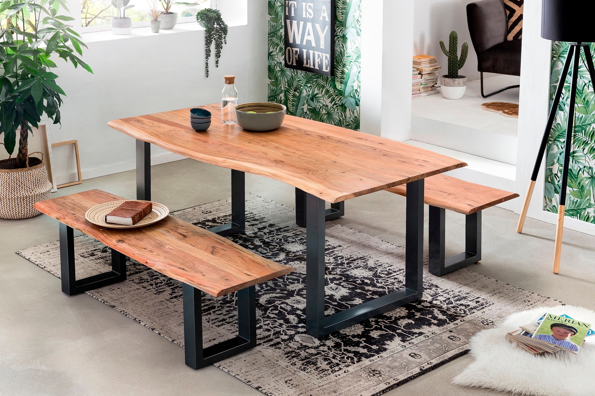 SIT Essgruppe Set, 1 Tisch und 2 Bänke, 3 Stk. tlg. Mit natürlicher Baumkan günstig online kaufen