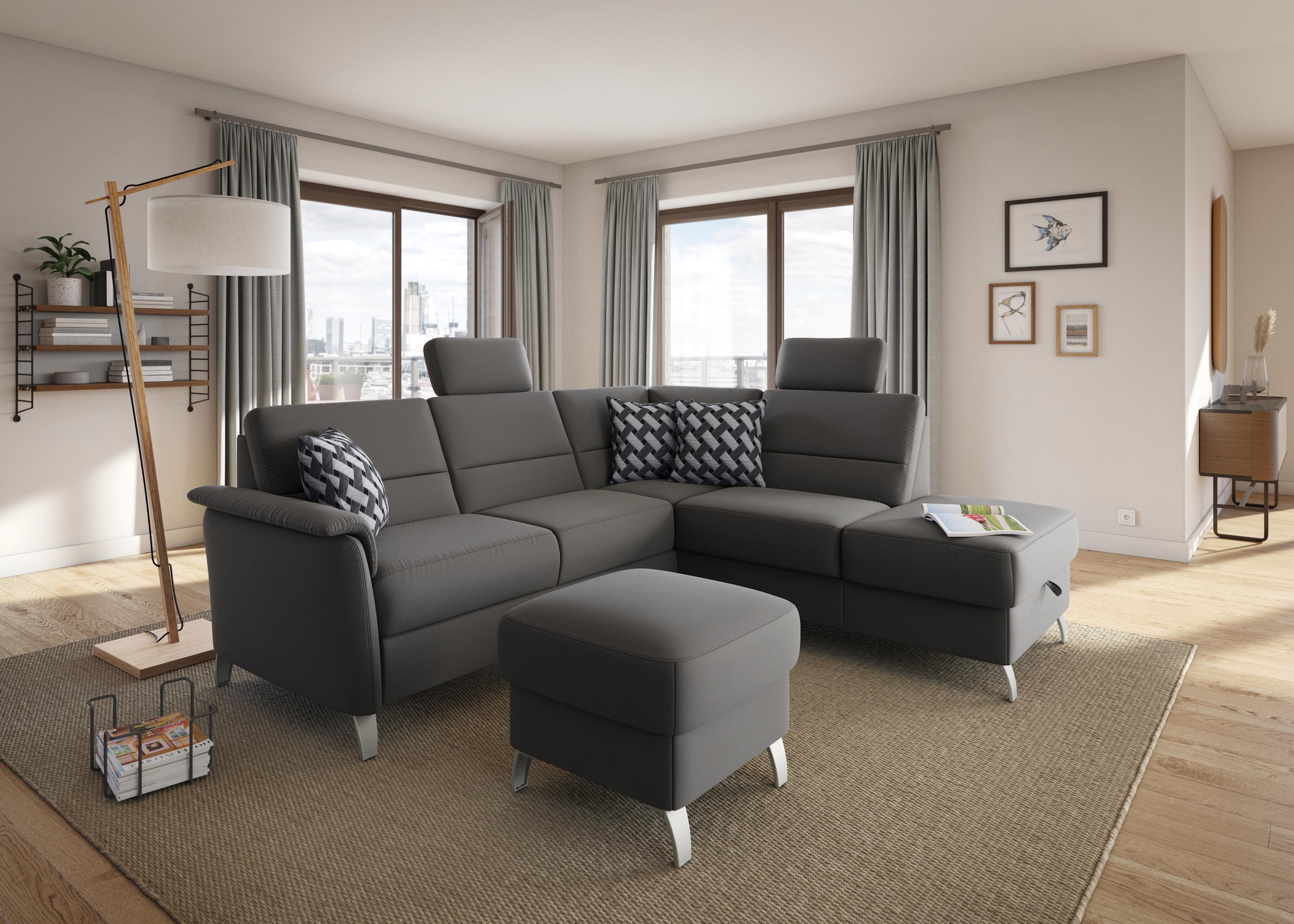 sit&more Ecksofa »Palmera L-Form«, Federkern, wahlweise mit Bettfunktion und mit/ohne Stauraum