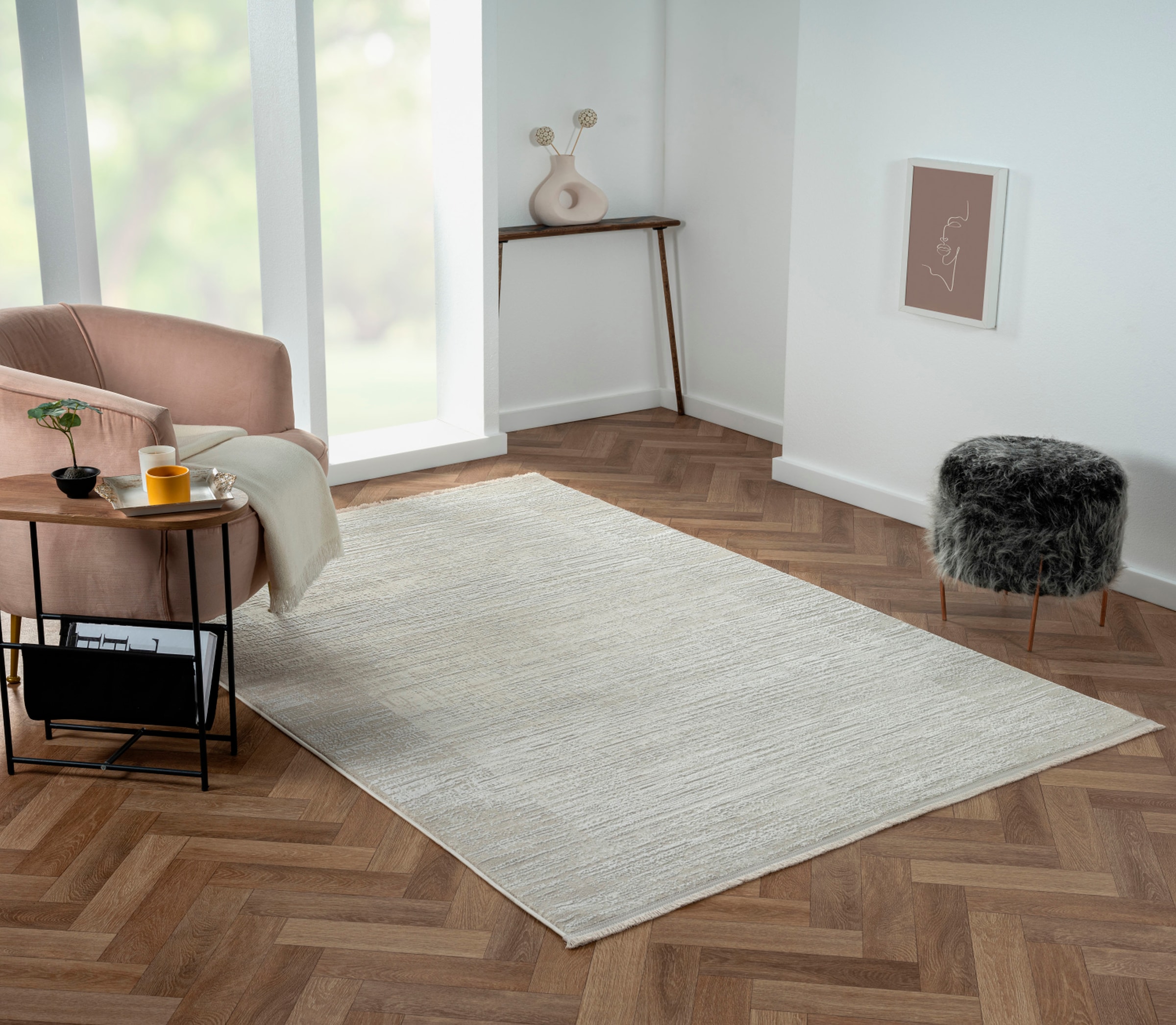 Myflair Möbel & Accessoires Teppich »My Heaven Lagerräumung«, rechteckig, 10 mm Höhe, Kurzflor, Scandi-Look, besonders weich durch Microfaser, mit Fransen