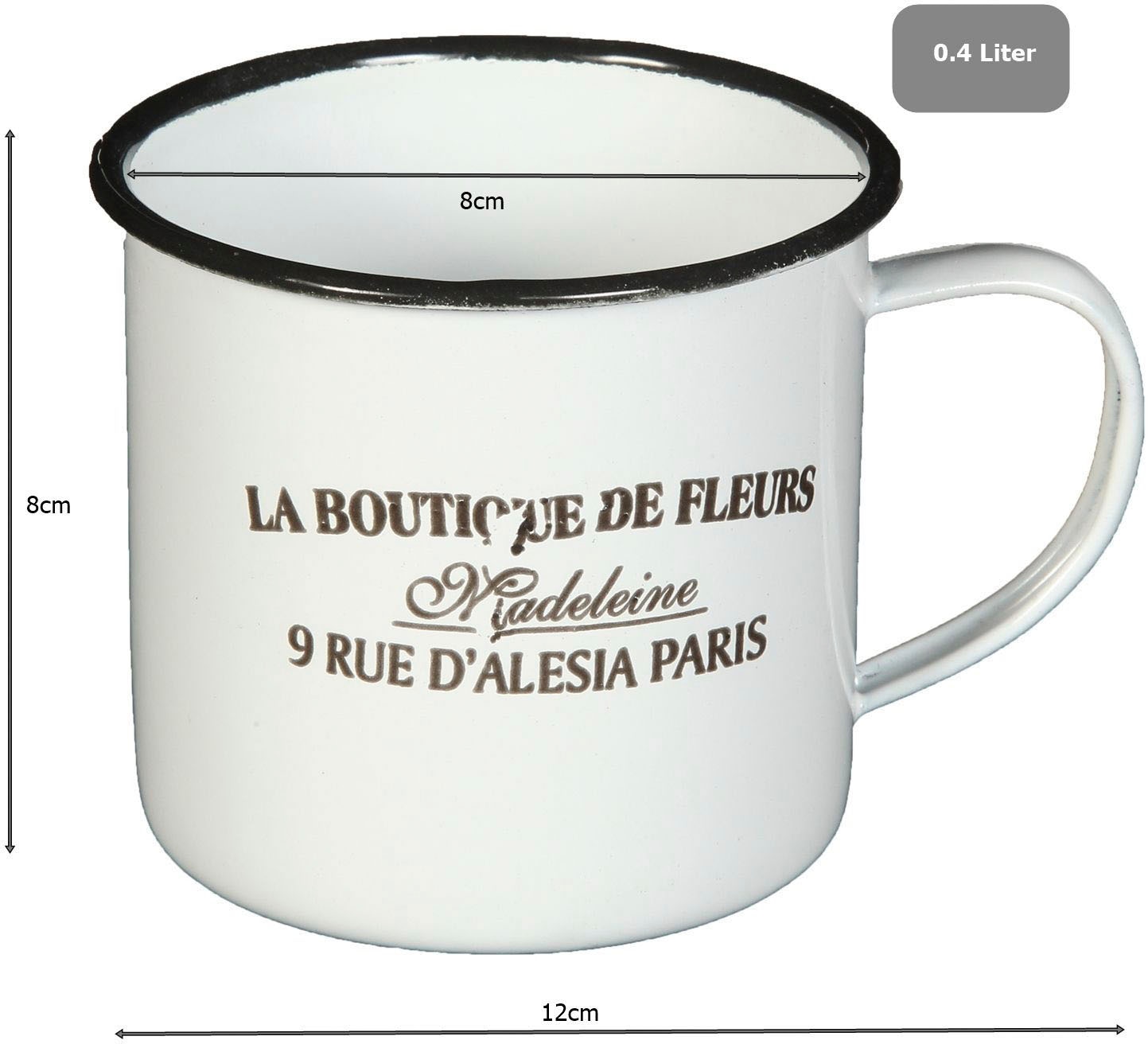 Ambiente Haus Tasse »Becher DE FLEUR aus Emaille in Antikweiß«, (1 tlg.)