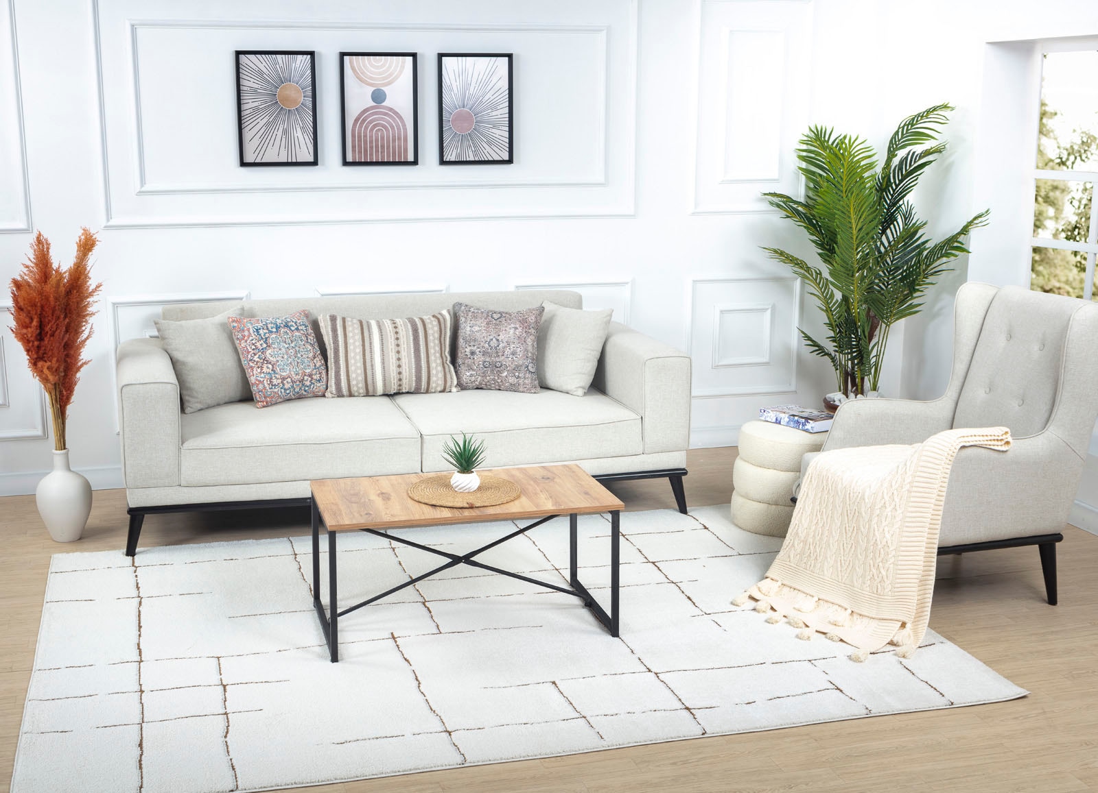 Livabliss Teppich »BARI«, rechteckig, 14 mm Höhe, Skandi Design, Modern Boho Kurzflor Wohnzimmerteppich, Schlafzimmer