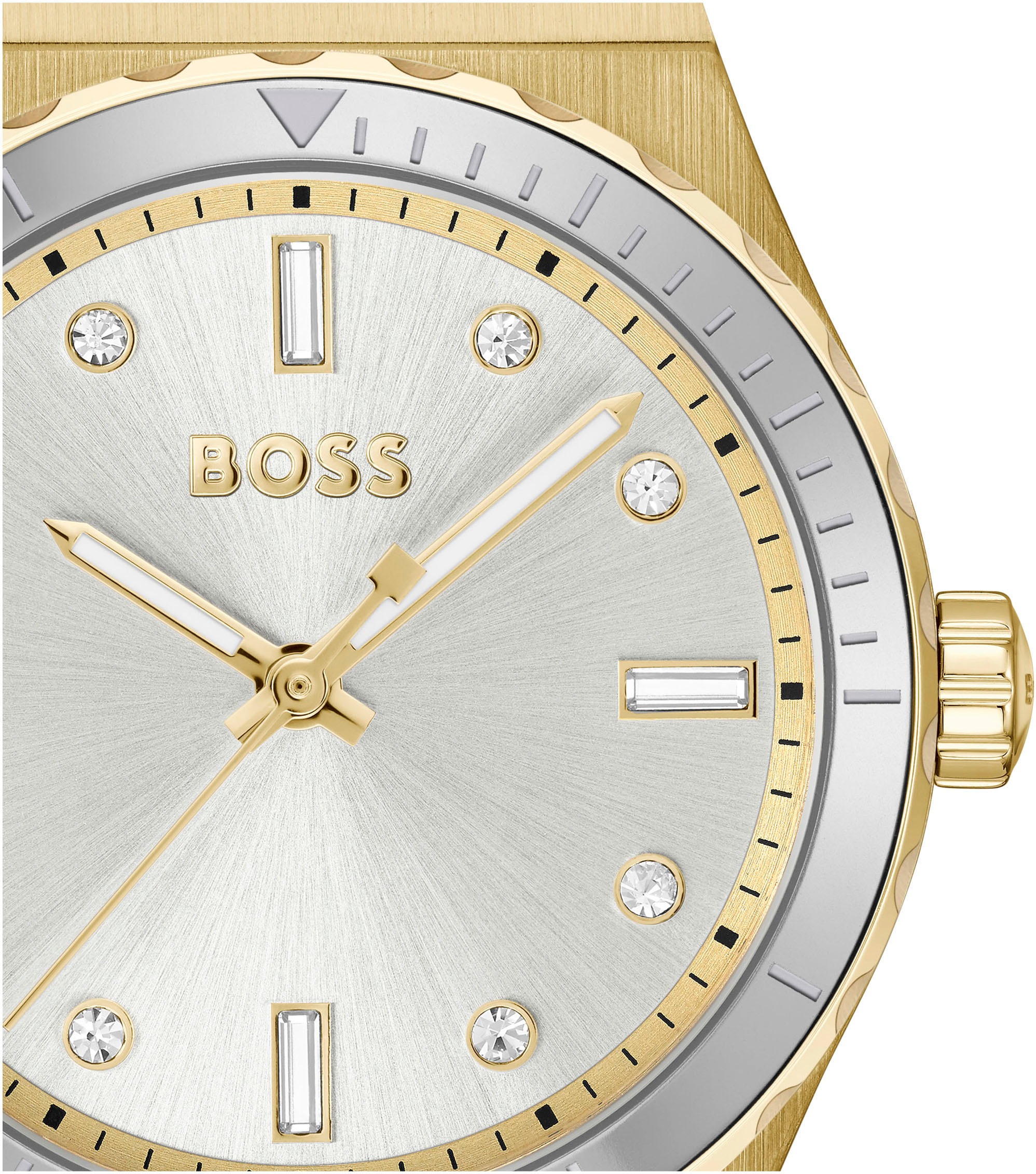 BOSS Quarzuhr »CANDOR LADIES SPORT«, Armbanduhr, Damenuhr, Edelstahlarmband, analog, Glassteine