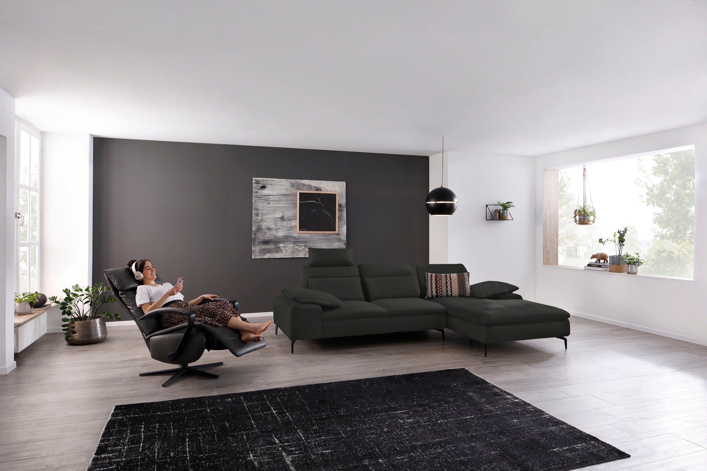 W.SCHILLIG Ecksofa »valentinoo, Designsofa, bequem, elegant und zeitlos, L-Form«, (Set), inklusive Hocker, mit Sitztiefenverstellung, Breite 299 cm