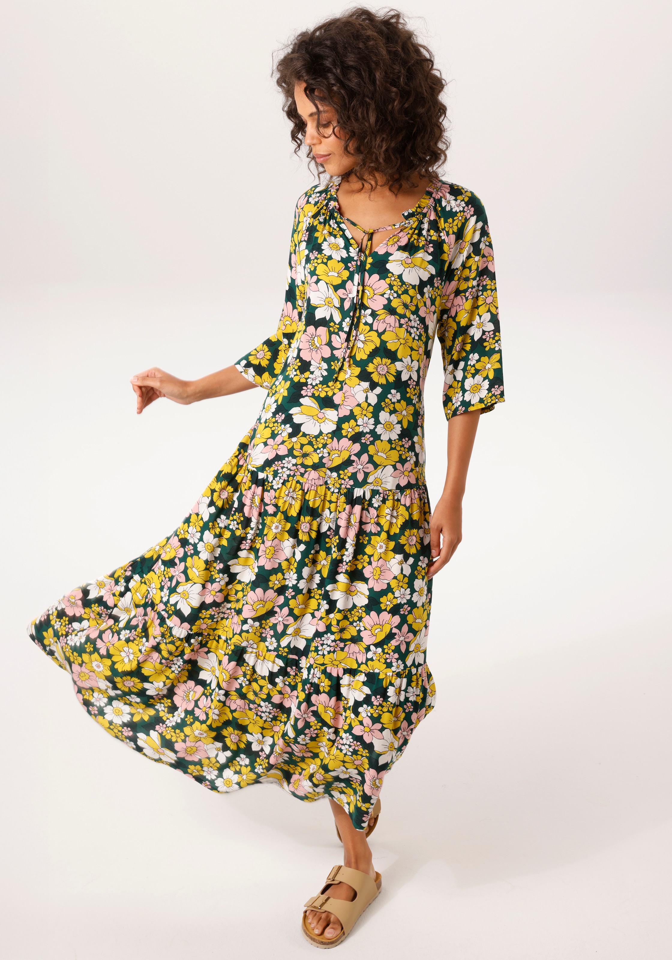 Aniston CASUAL Sommerkleid mit farbenfrohen Blütendruck - jedes Teil ein Unikat