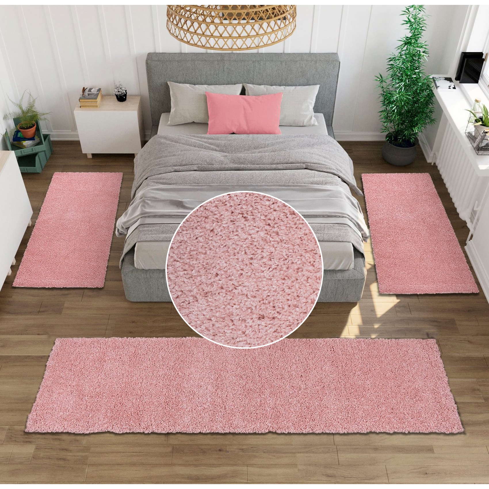 my home Bettumrandung »Shaggy 30« Höhe 30 mm 3 Stk. tlg. gewebt, 2- oder 3-teilig, Bettvorleger, Läufer-Set, Uni-Farben