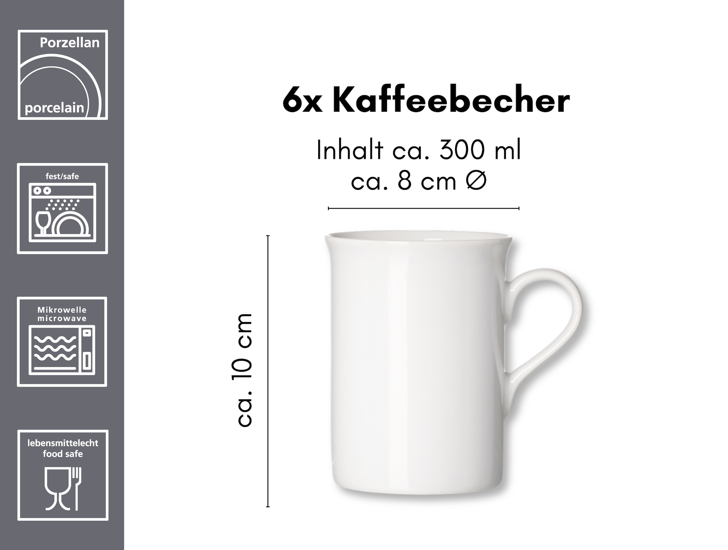 Ritzenhoff & Breker Becher »Bianco«, (Set, 6 tlg.), 6-teilig, klassisch-schlicht, 300 ml