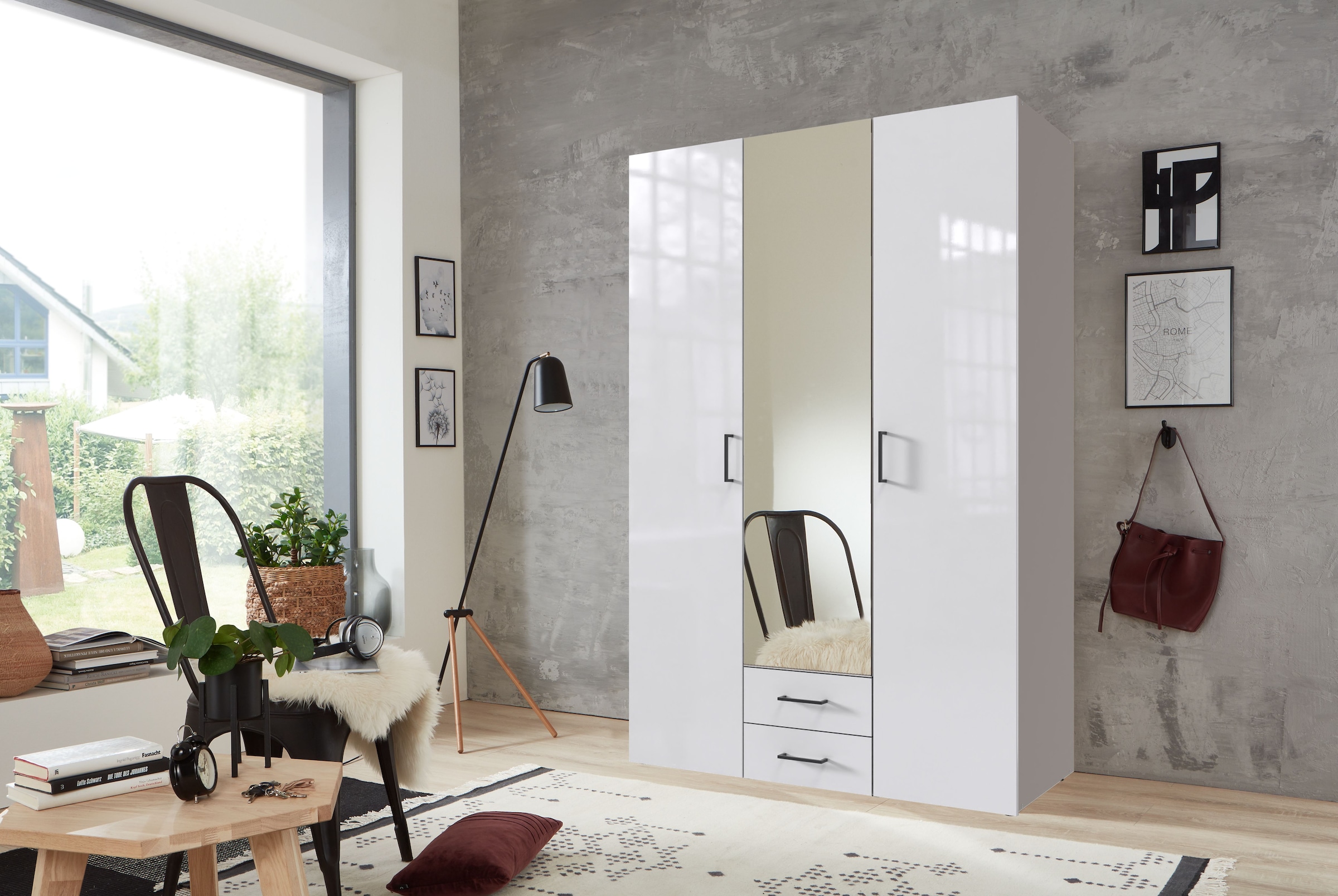 Wimex Kleiderschrank »Mugano, in vielen Breiten, 208 oder 236cm hoch, Made in Germany«, (mit langen oder kurzen Griffen aus Metall), wahlweise mit oder ohne Spiegel, mit Schubladen