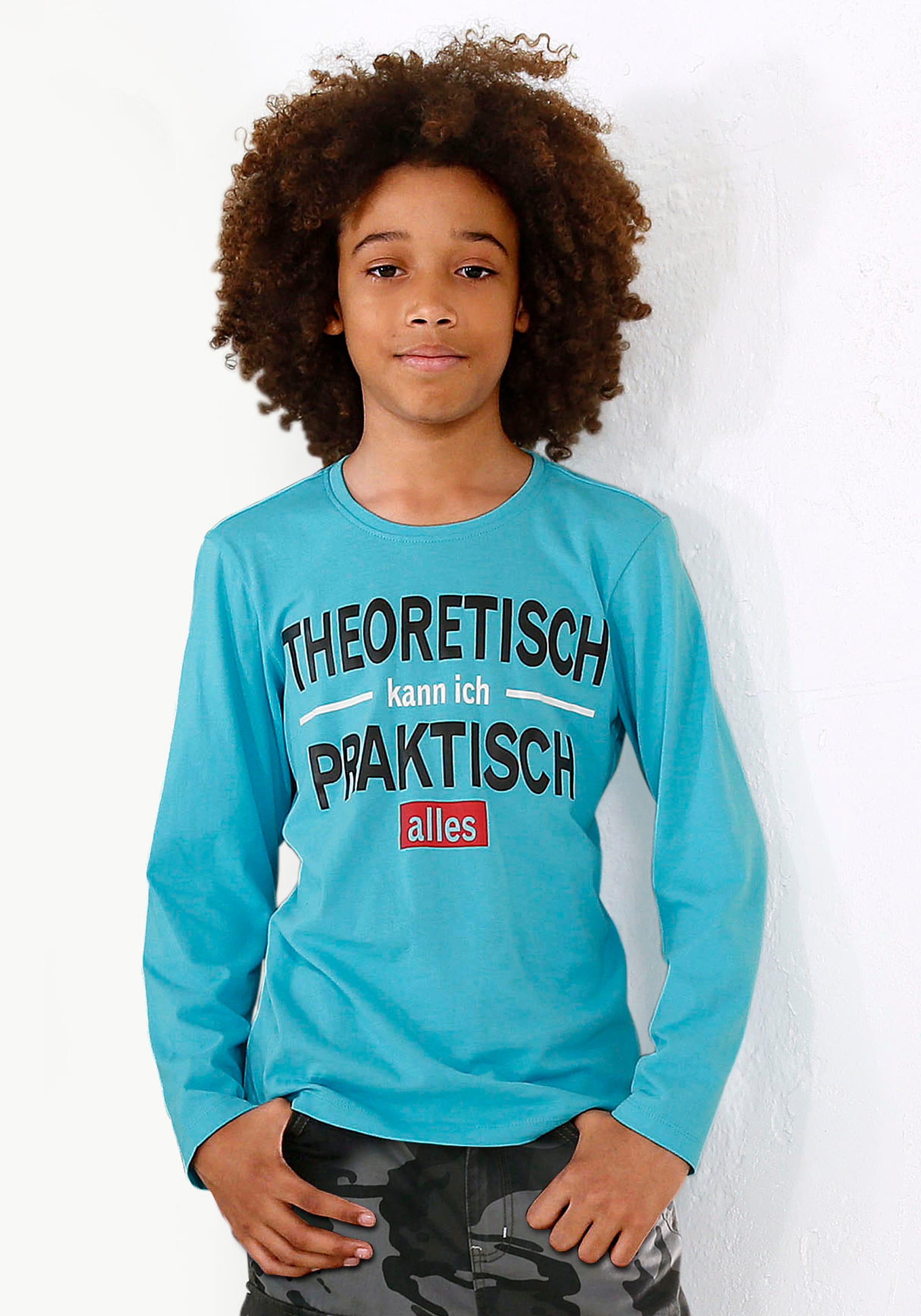 KIDSWORLD Langarmshirt »THEORETISCH KANN ICH PRAKTISCH ALLES«, Spruch im  Online-Shop bestellen