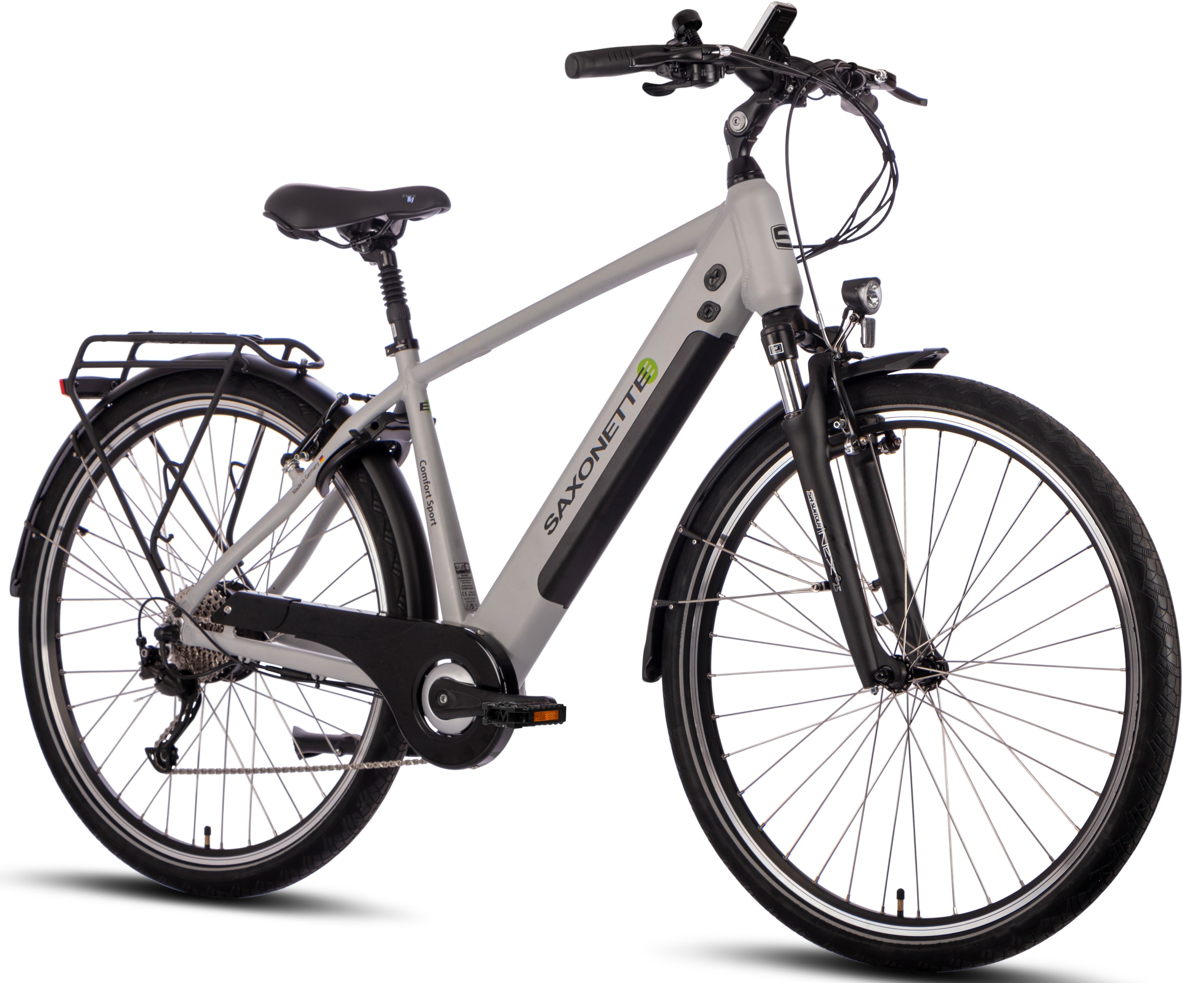 SAXONETTE E-Bike »Comfort Sport«, 9 Gang, Shimano, Alivio, Heckmotor 250 W, (mit integr. Rahmenschloss und Trapez-Rahmen), Pedelec, Elektrofahrrad für Damen u. Herren