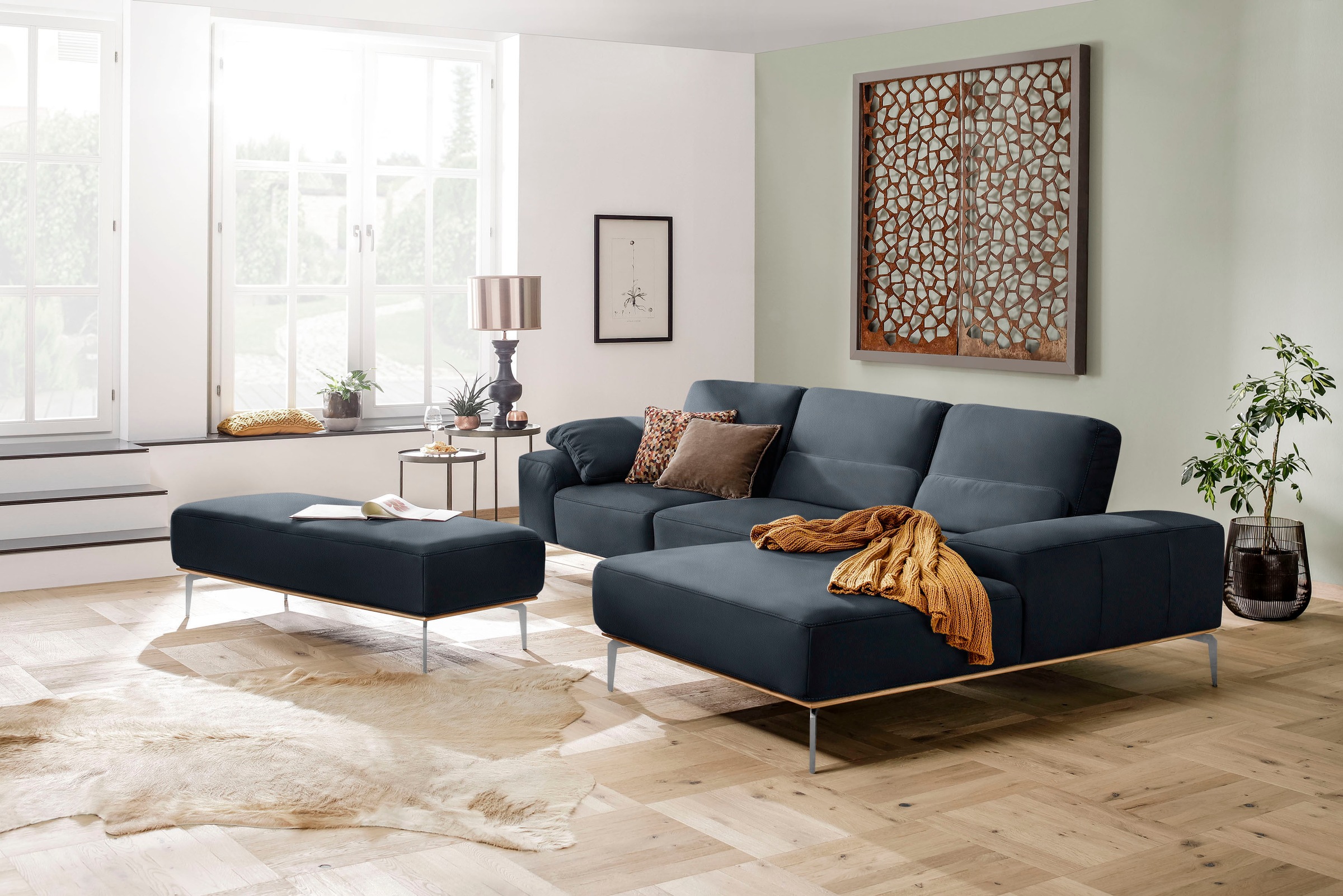 W.SCHILLIG Ecksofa »run, Designsofa mit tollem Sitzkomfort, bequem, L-Form«, mit elegantem Holzsockel, Füße in Chrom glänzend, Breite 319 cm