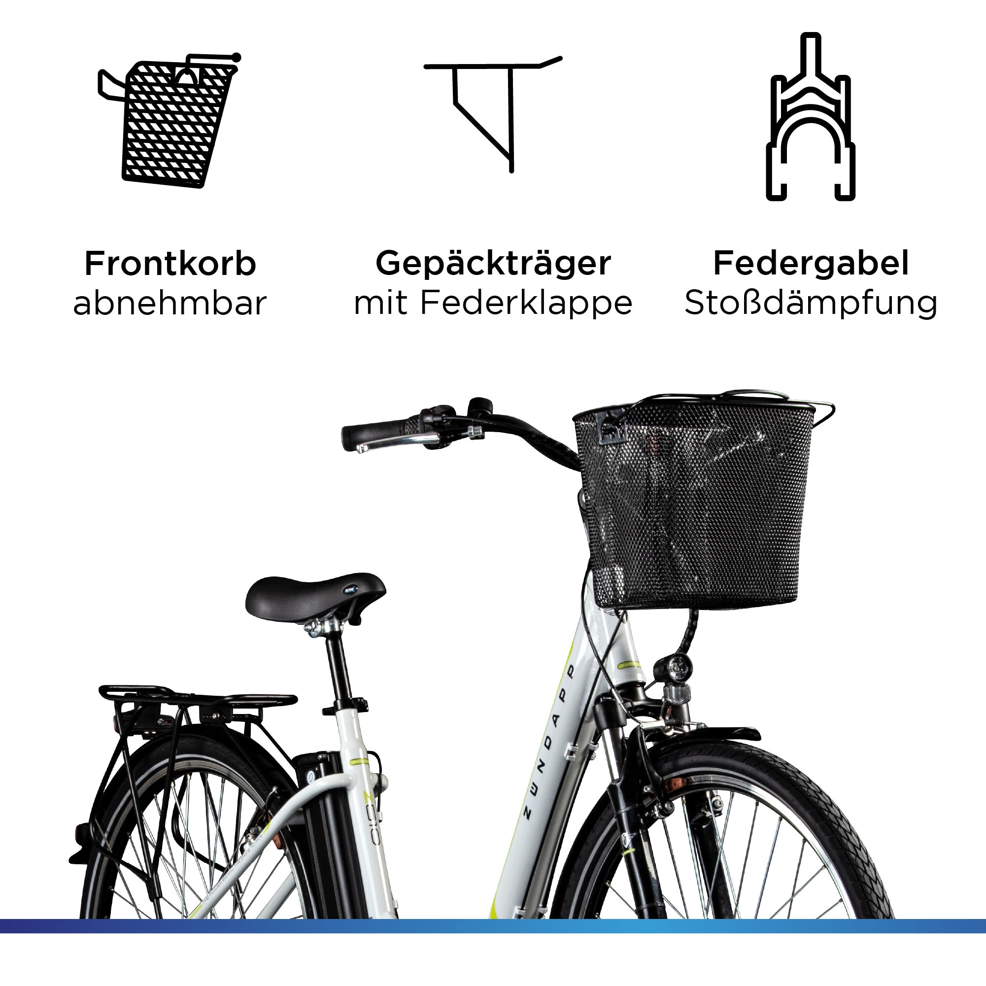 Zündapp E-Bike »Z510«, 3 Gang, Shimano, Nexus SC-3C41, Frontmotor 250 W, Pedelec, Elektrofahrrad für Damen u. Herren