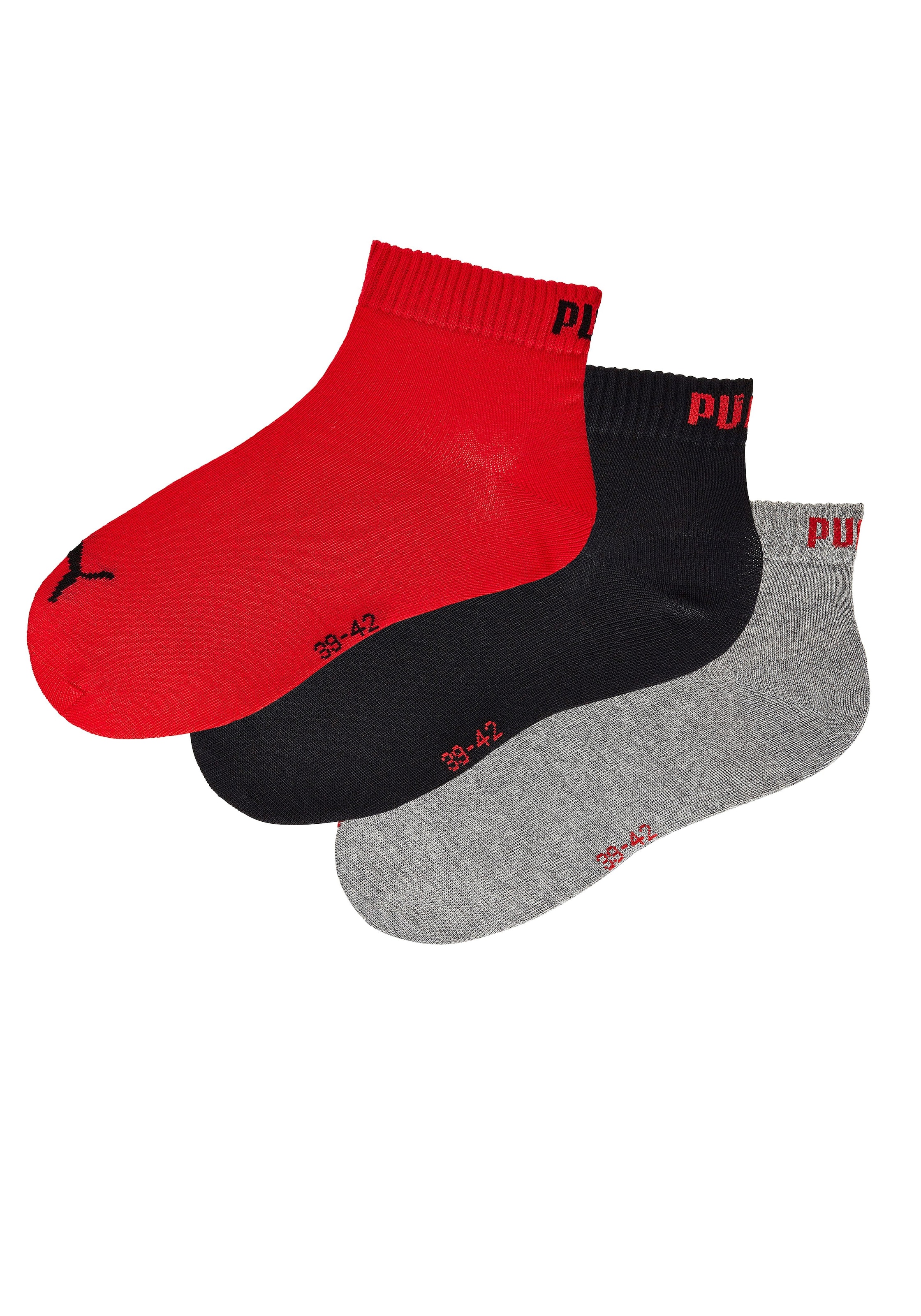 PUMA Kurzsocken, (3 Paar), Atmungsaktiv, Rippenbündchen, weiche Baumwollmischung