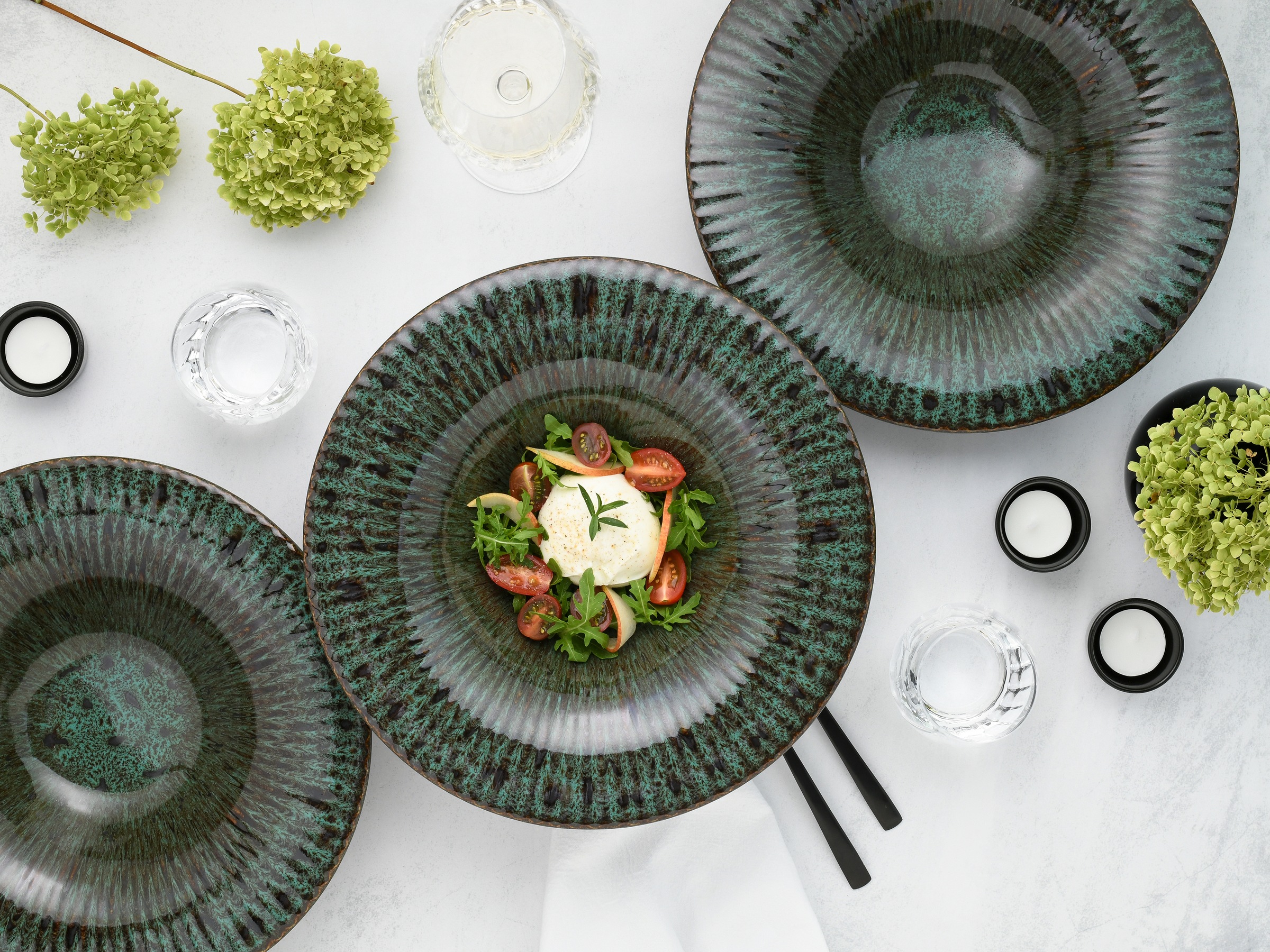 CreaTable Teller »Allegra Magic, Gourmetteller, 4-tlg.« Moderne Coupeform, Reaktivglasur