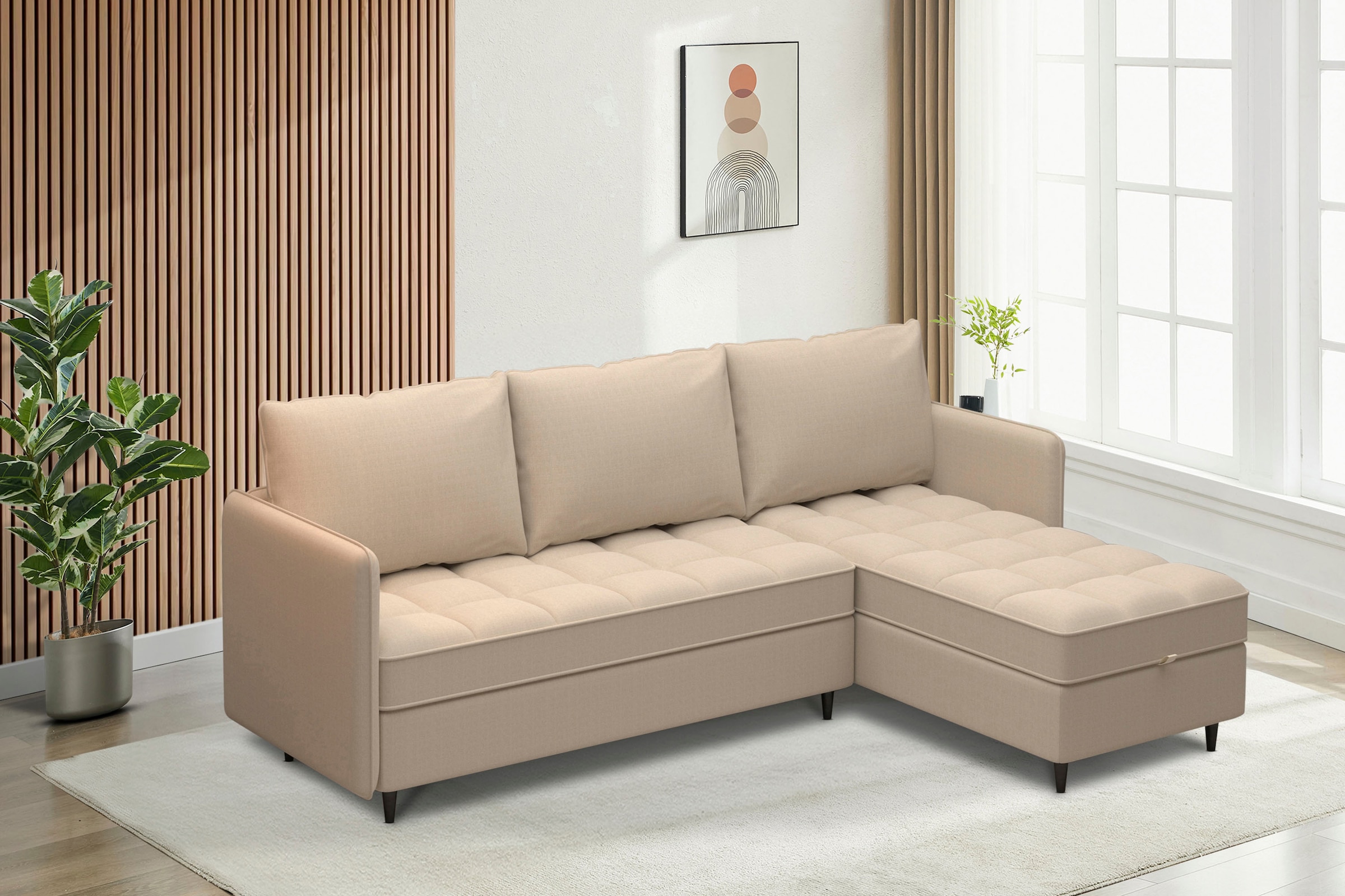 Dorel Home Ecksofa »LINDHUS, L-Form, 4 verschiedene Stellvarianten, Lounge-Sofa,«, Wohnlandschaft, mit Recamiere, großer Bettkasten, Cord, Chenille
