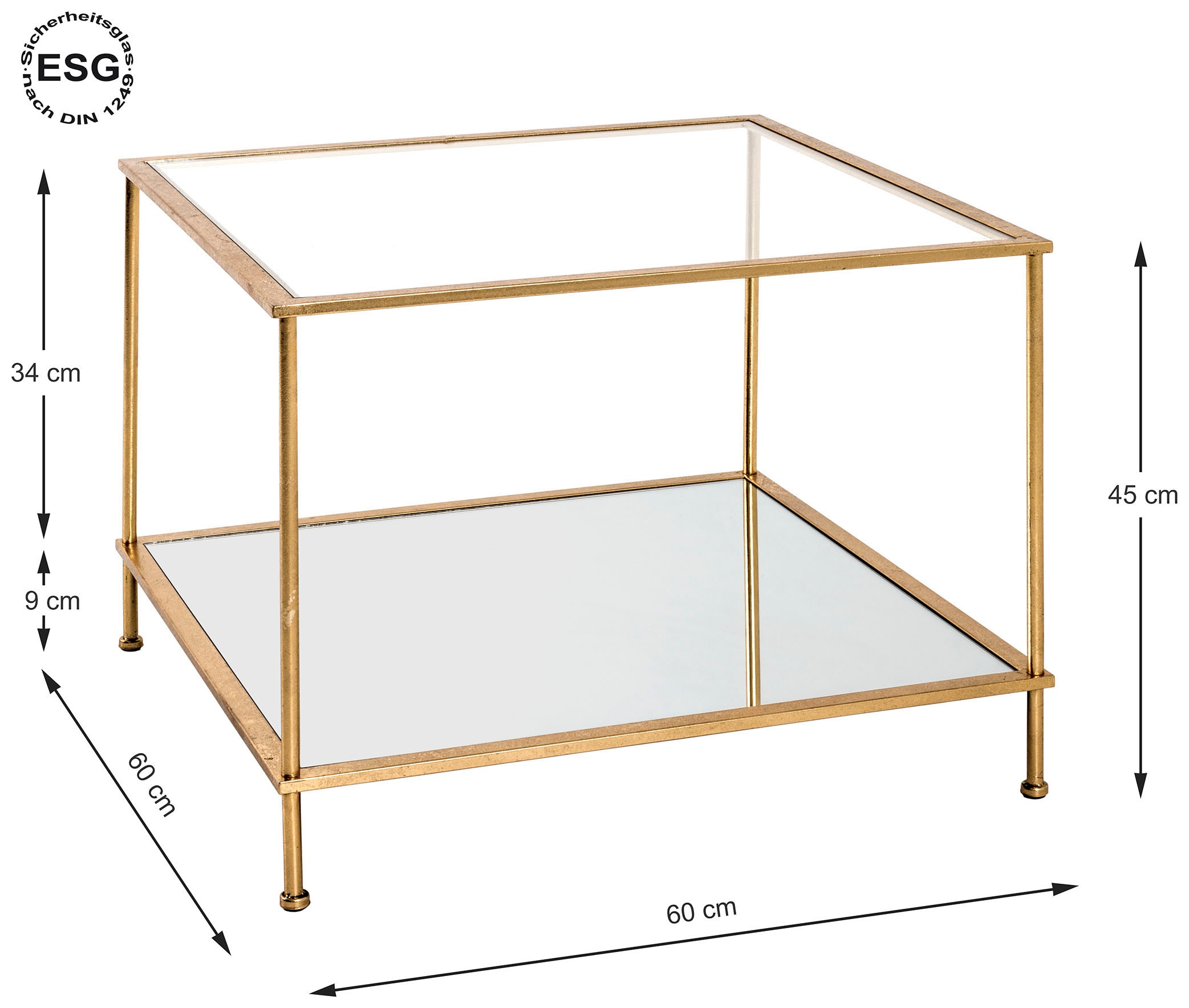 HAKU Beistelltisch »Sofatisch, Wohnzimmertisch« 1 Stk. tlg. quadratisch - aus Metall Gold B/T/H 60/60/45 cm