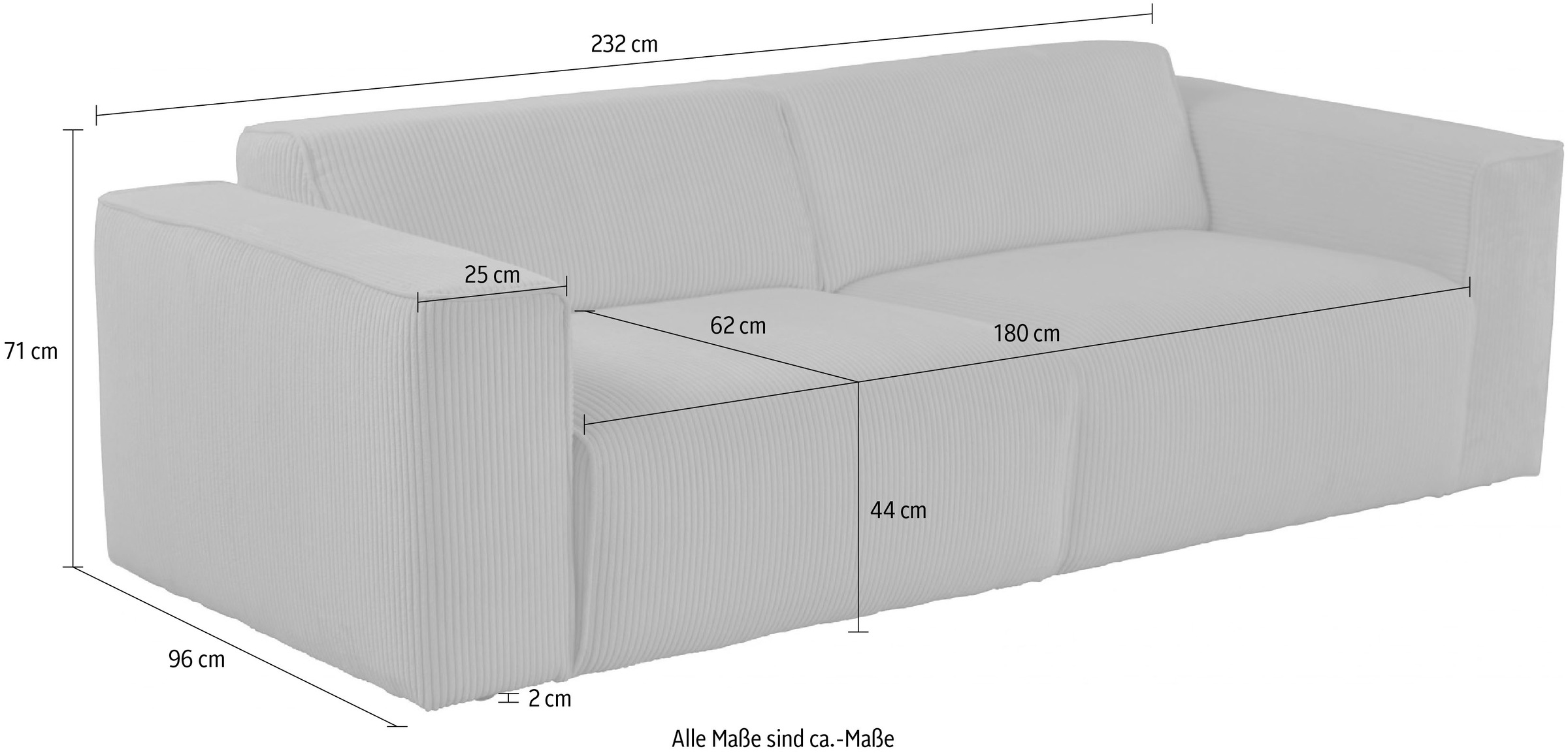 andas 3-Sitzer »Noord«, mit Kedernaht, Breite 232 cm, Cord, Struktur, Webstoff