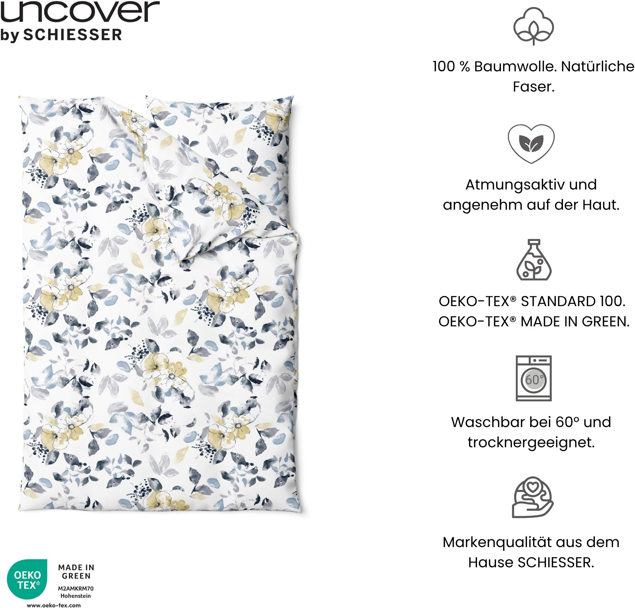 uncover by SCHIESSER Bettwäsche »Florina aus weicher Baumwolle mit einem feinen Blütenprint« 2 Stk. OEKO-TEX® MADE IN GREEN