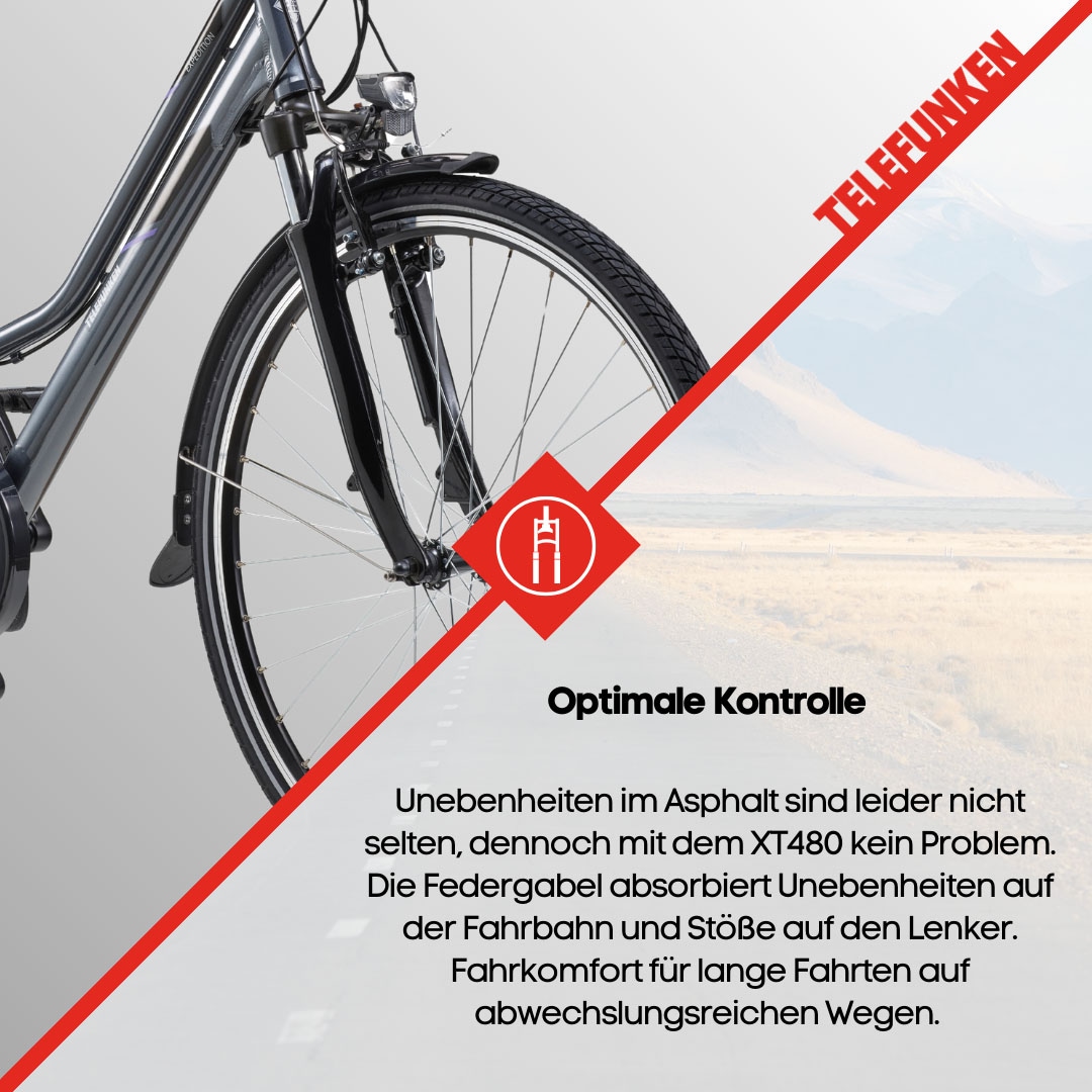 Telefunken E-Bike »Expedition XT480«, 21 Gang, Shimano, Heckmotor 250 W, (mit Fahrradtasche), Pedelec, Elektrofahrrad für Damen