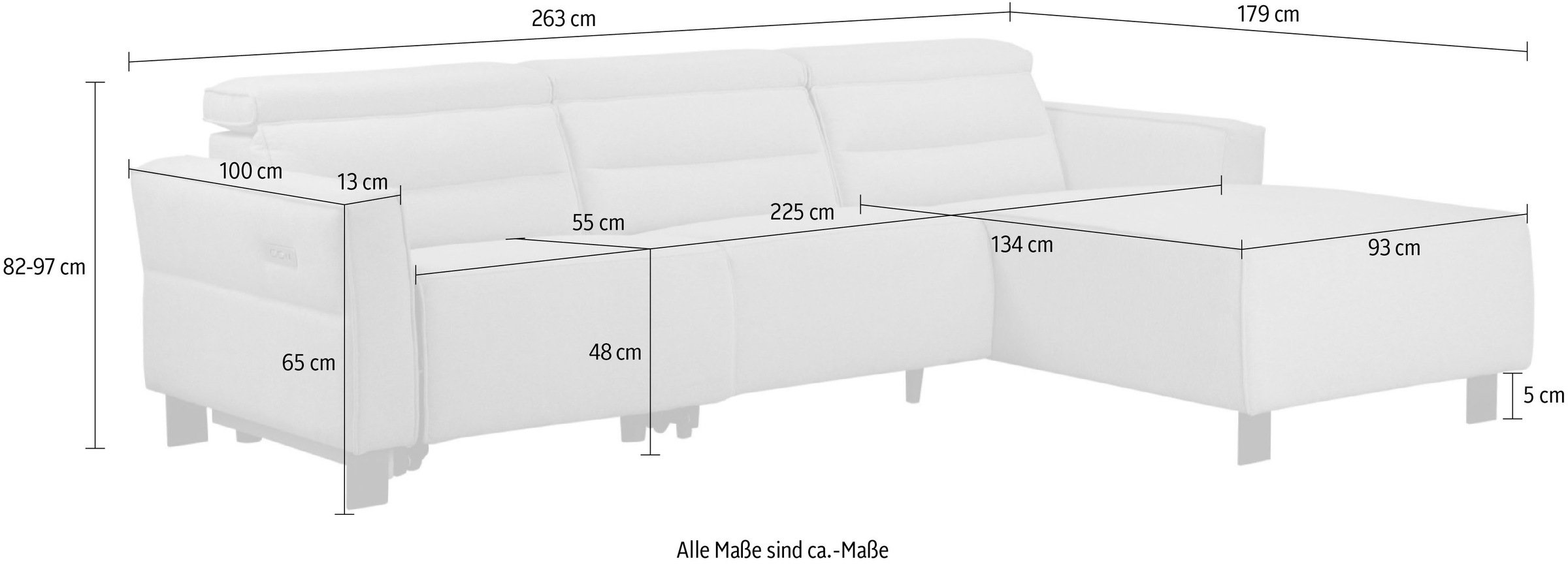 Places of Style Ecksofa »Carpari, L-Form, 263 cm, manuelle o. elektrische Relaxfunktion,«, USB A/C und Kopfteilverstellung