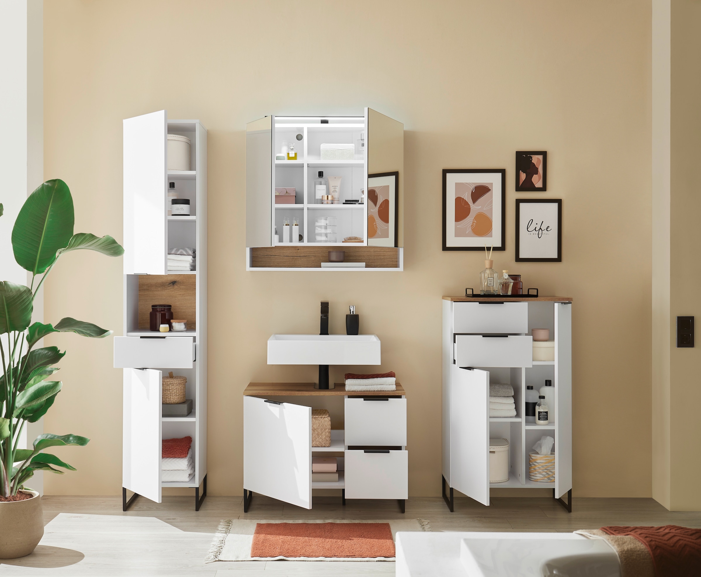 BASIC by Balculina Waschbeckenunterschrank »Denver Waschbeckenunterschrank, Badezimmerschrank BxHxT 80x60x35« 1 Stk. tlg. Breite 80 cm, Tür L/R montierbar, Softclose