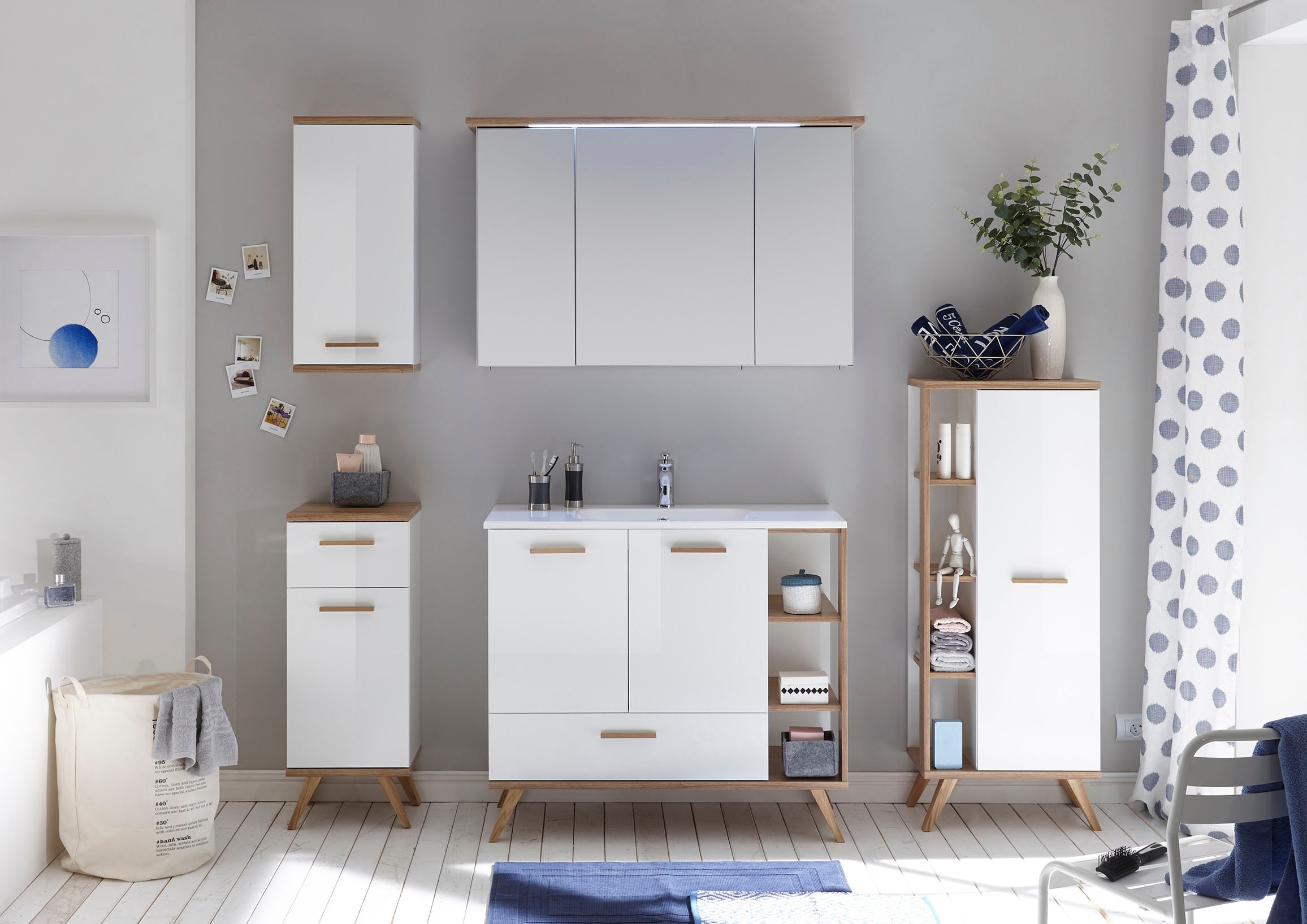 Saphir Midischrank »Quickset Badschrank 50,5 cm breit, 1 Tür, seitliche Ablagen«, Badezimmer-Midischrank inkl. Türdämpfer, Griffe in Holz