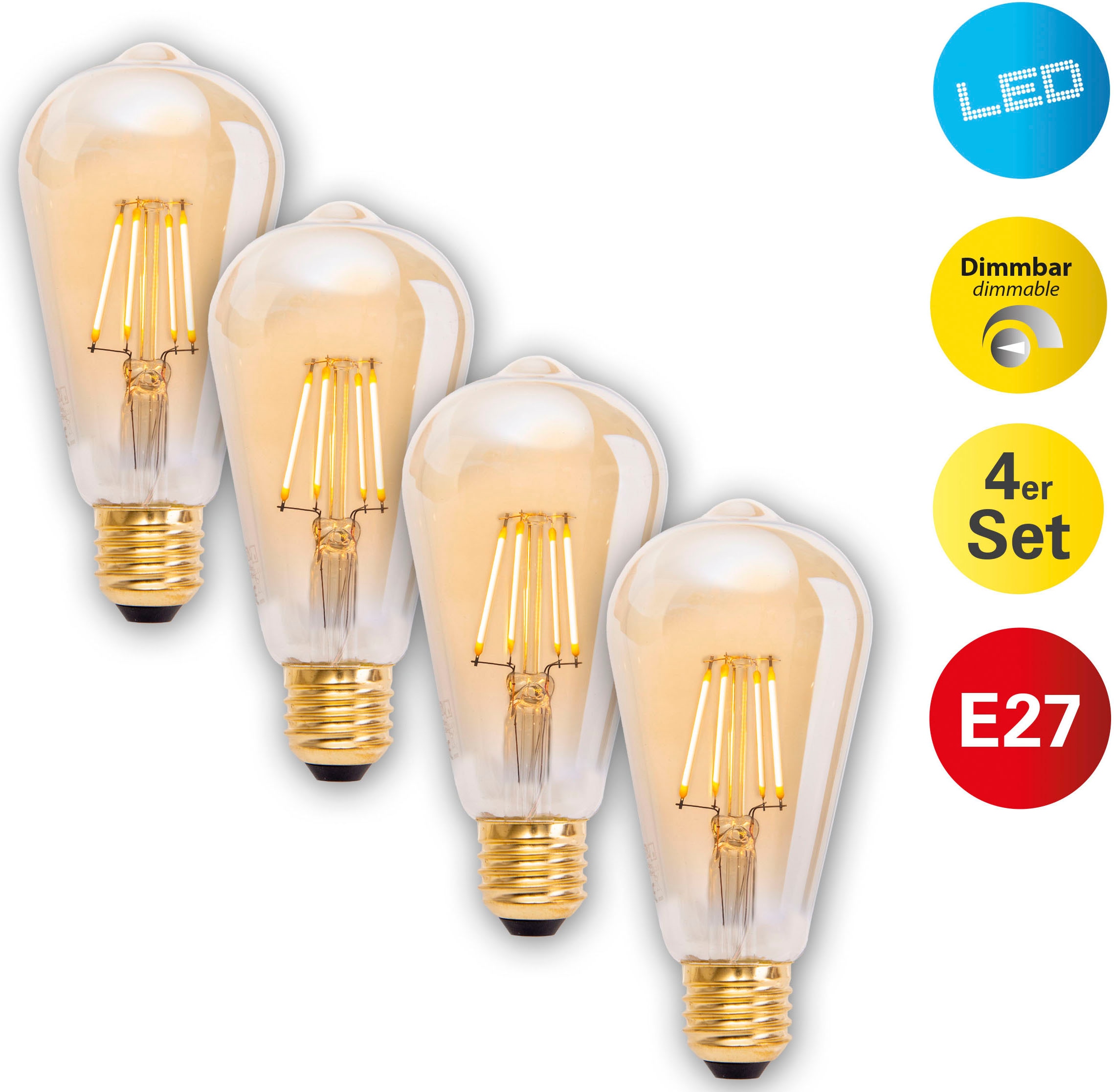 NÄVE LED-Leuchtmittel "Dilly" gelb (amber), L:14,6cm Ø:6,4cm, Leuchtmittel, 4er-Set LED Leuchtmittel E27/4W,2000K; 320lm; SKI/IP20, LED-Leuchtmittel