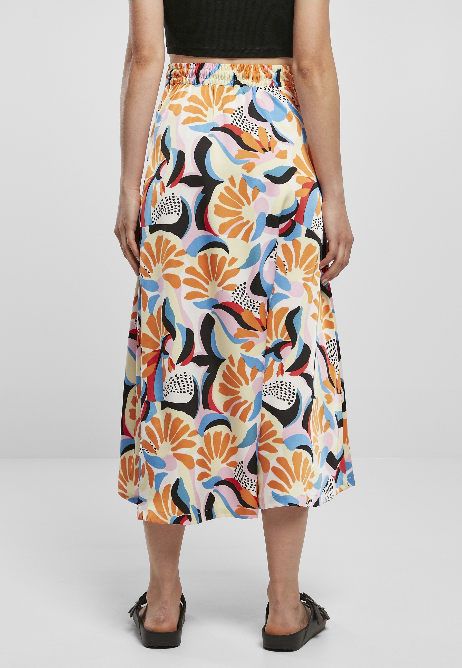 URBAN CLASSICS Jerseyrock »Urban Classics Damen Ladies AOP Satin Midi Skirt« 1 Stk.