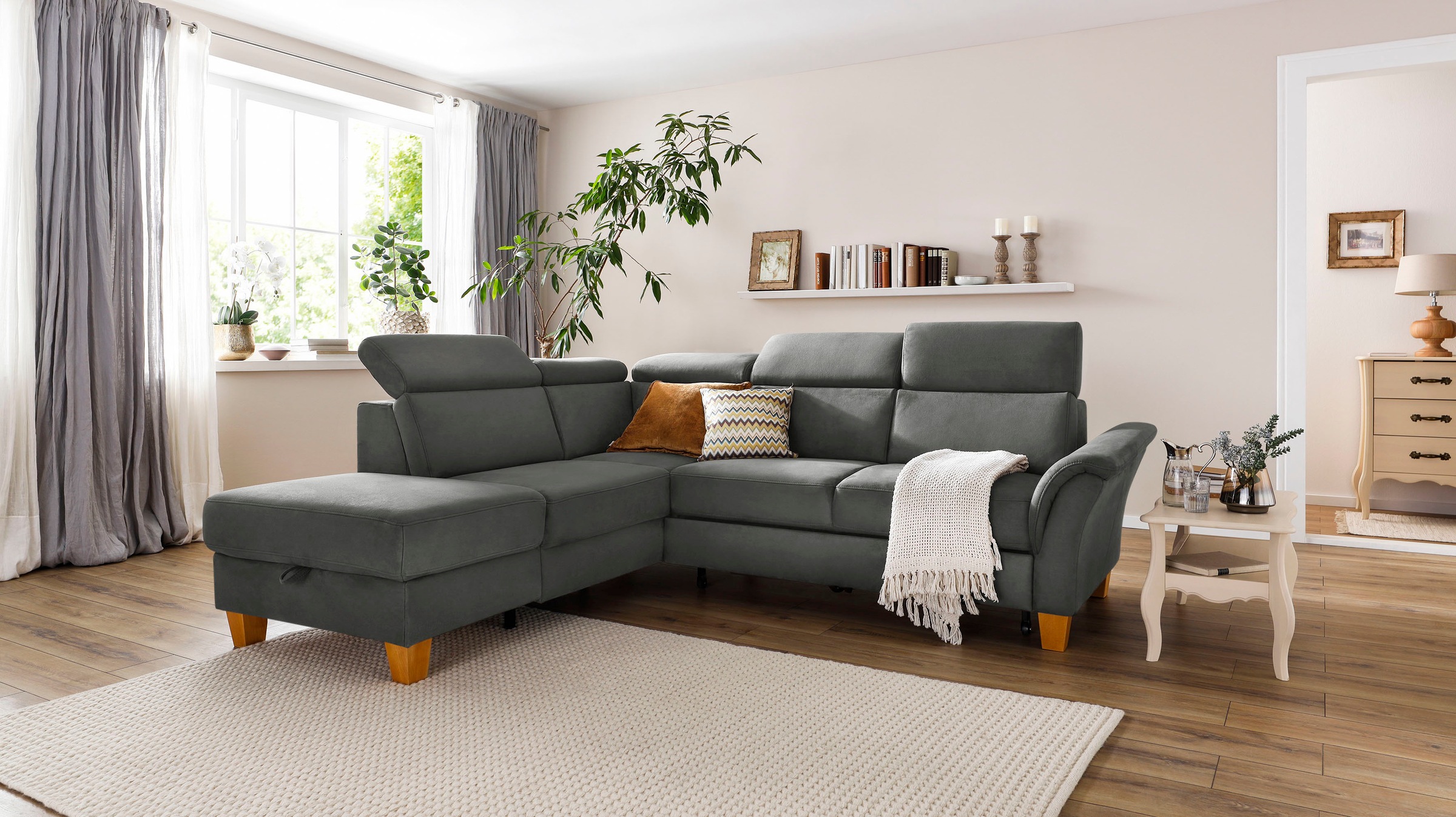 Home affaire Ecksofa »Conville L-Form«, Federkern, wahlweise mit Bettfunktion und Bettkasten bzw. Stauraum