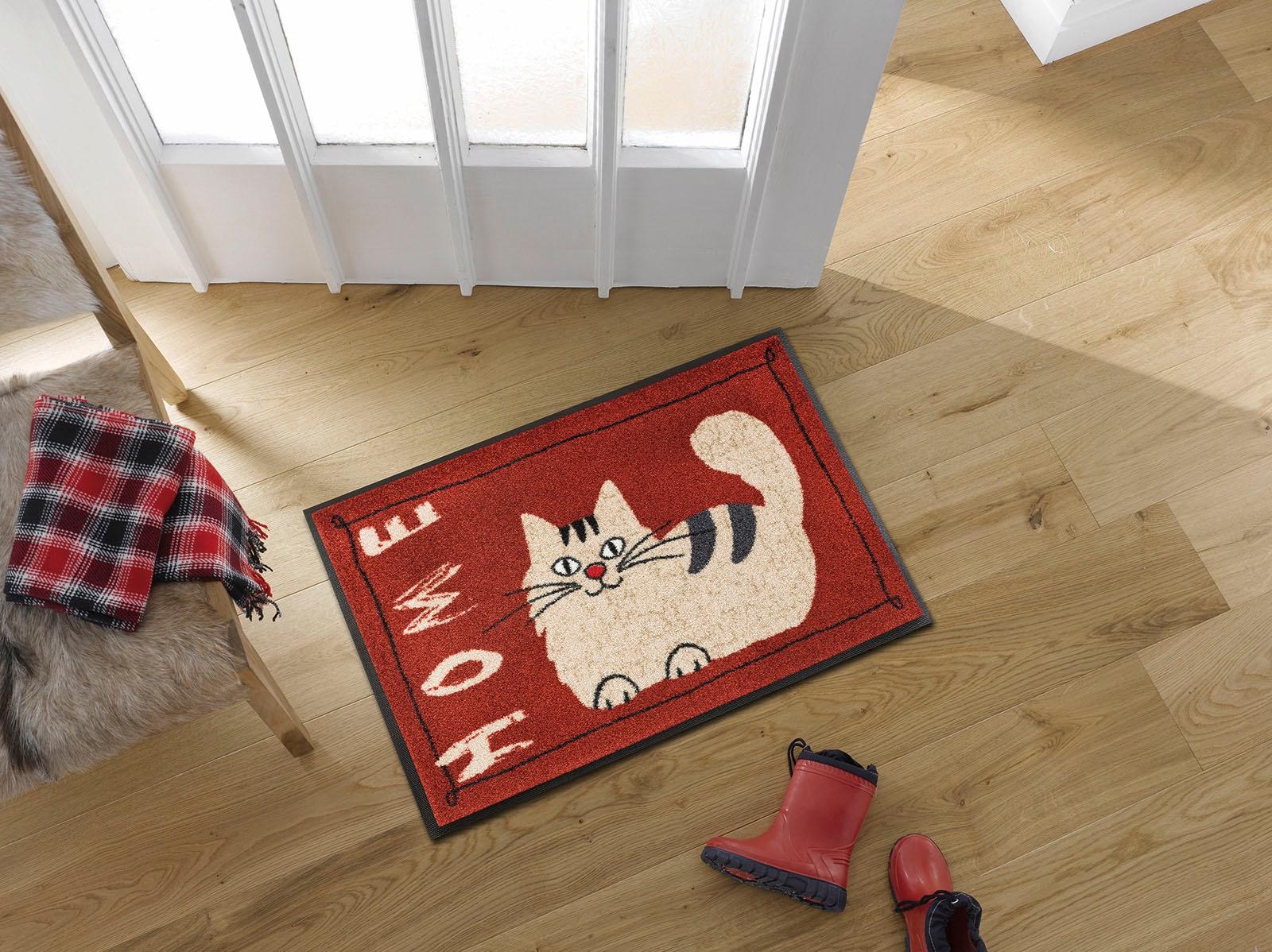 wash+dry by Kleen-Tex Fußmatte »Catty Home«, rechteckig, Schmutzfangmatte, Motiv Katze, mit Spruch, rutschhemmend