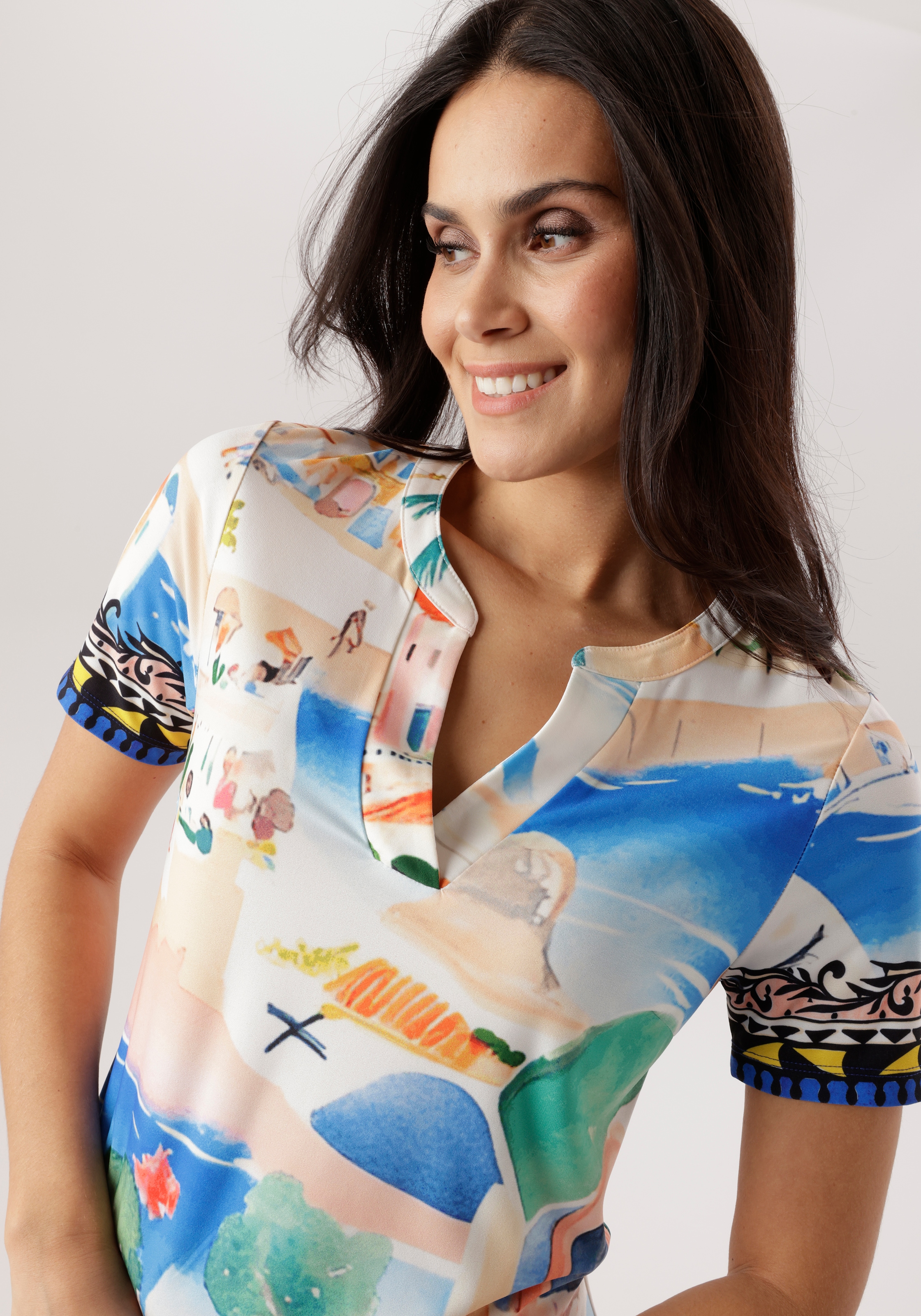 Aniston SELECTED Jerseykleid mit farbenfrohem, sommerlichem Urlaubsmotiv  - NEUE KOLLEKTION