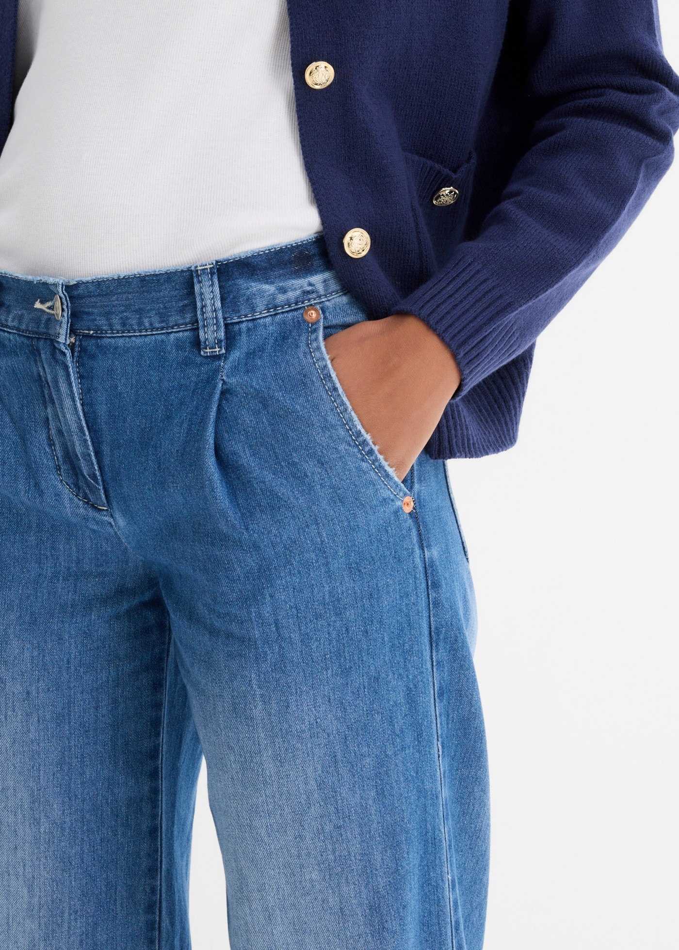 bonprix Weite Jeans lockerer Schnitt, mittlerer Bund, weite Passform