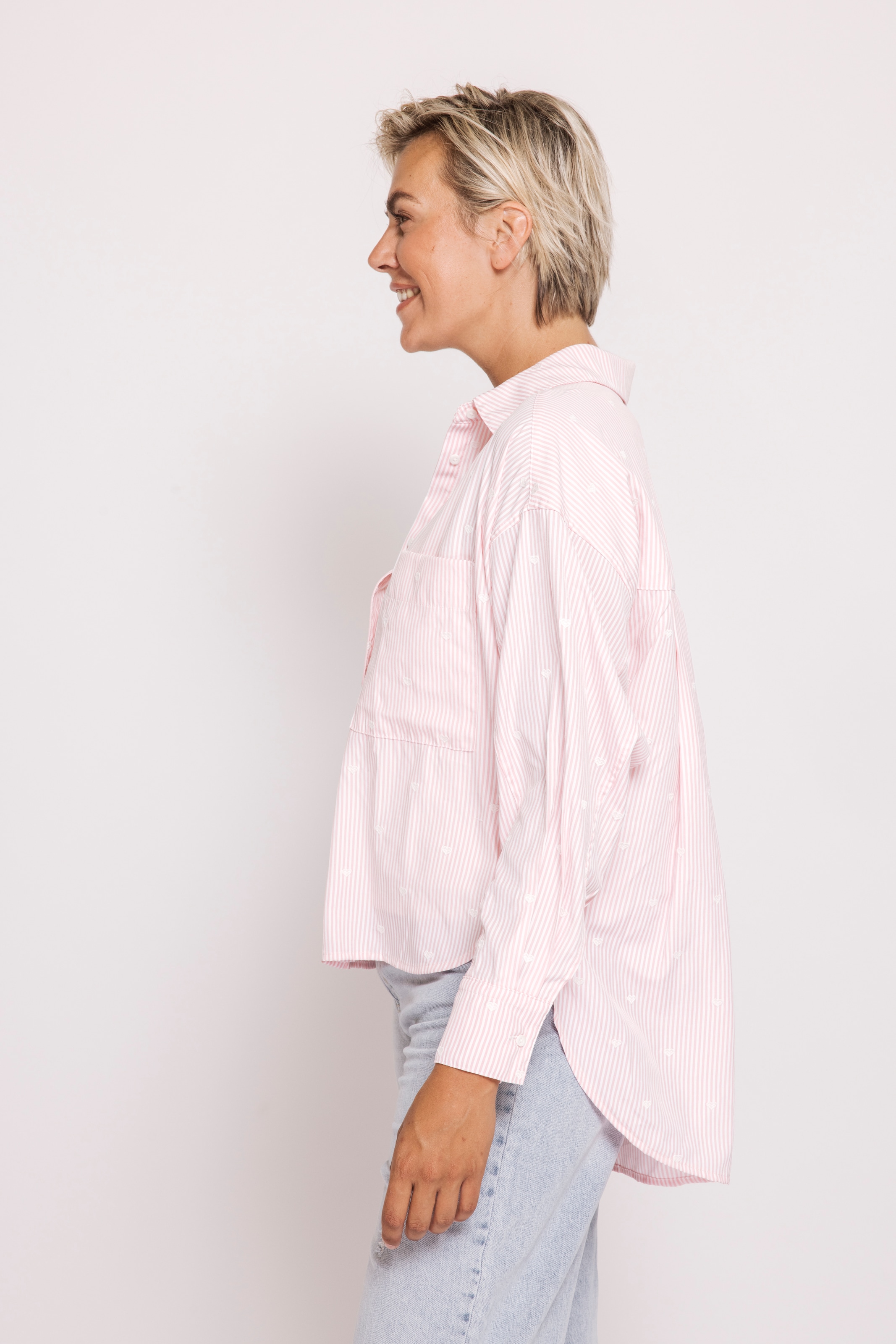 Zhrill Langarmbluse »ZHLUCY Ringelbluse mit Stickerei« im Ringellook und mit Herz-Stickereien