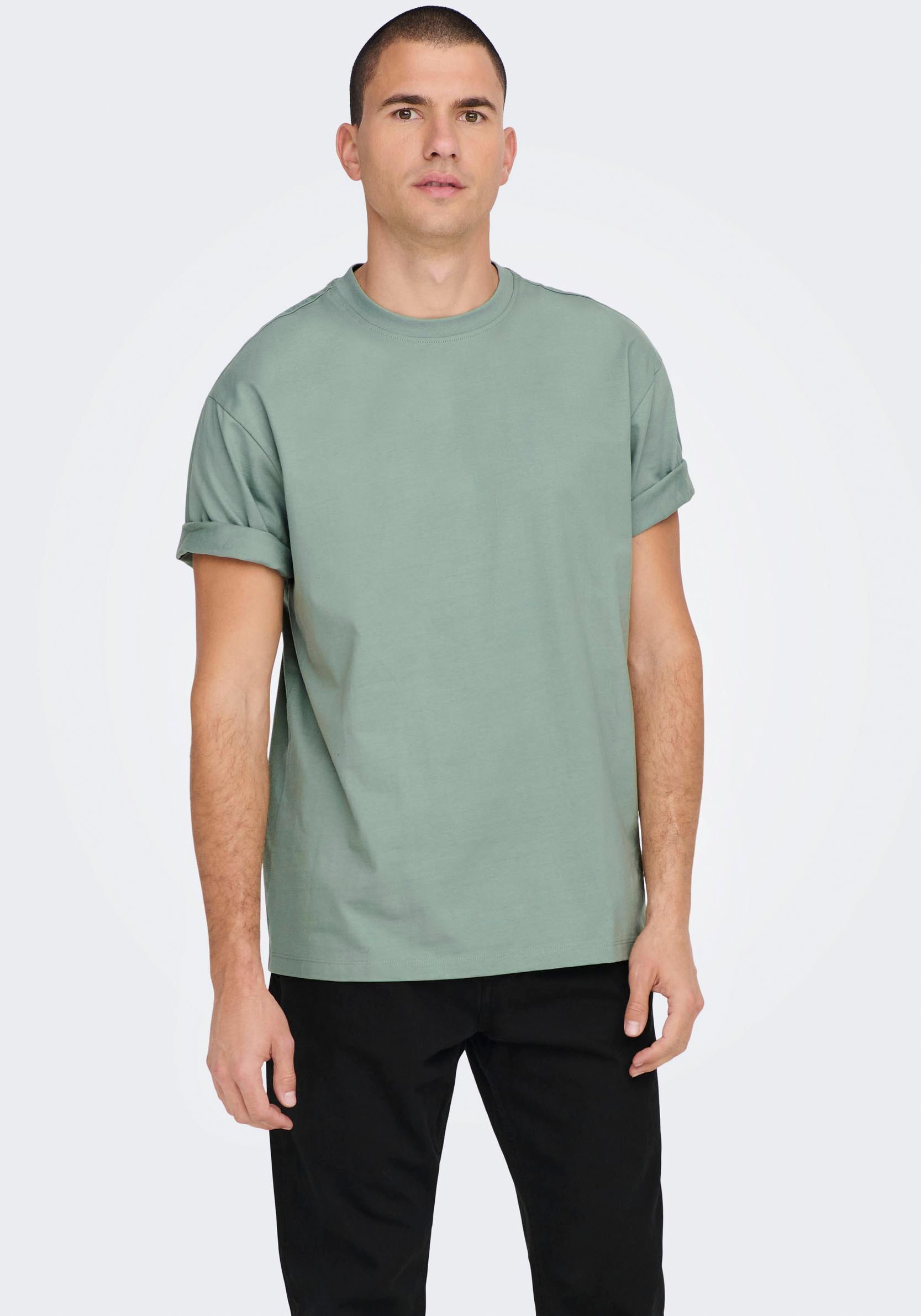 ONLY & SONS T-Shirt »ONSFRED LIFE RLX SS TEE NOOS« chinois green M M Basic Kurzarm Shirt von Only & Sons