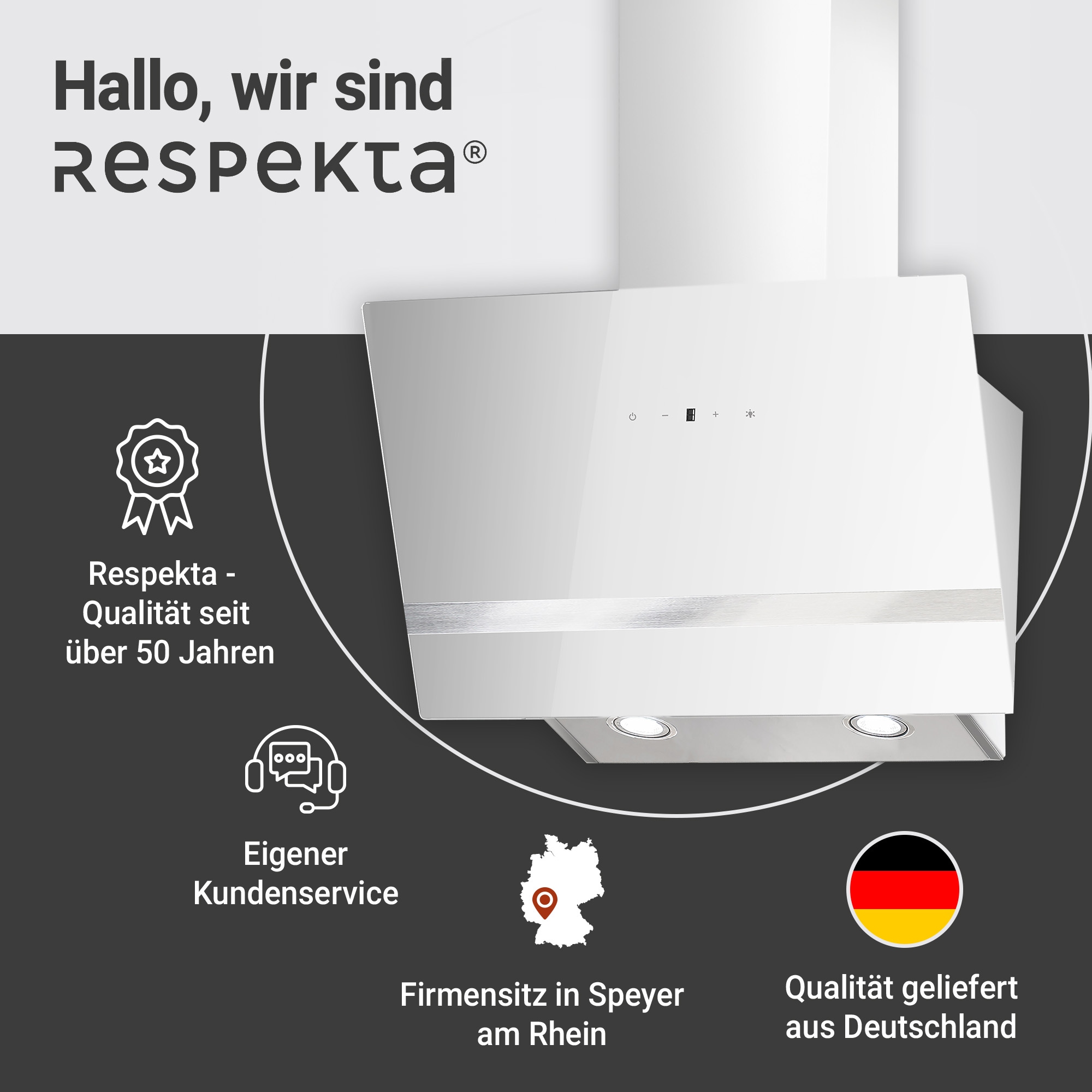 RESPEKTA Kopffreihaube »CH 24060 WAM«, 60 cm, 3 Leistungsstufen, LED-Beleuchtung, Ab- und Umluftfähig