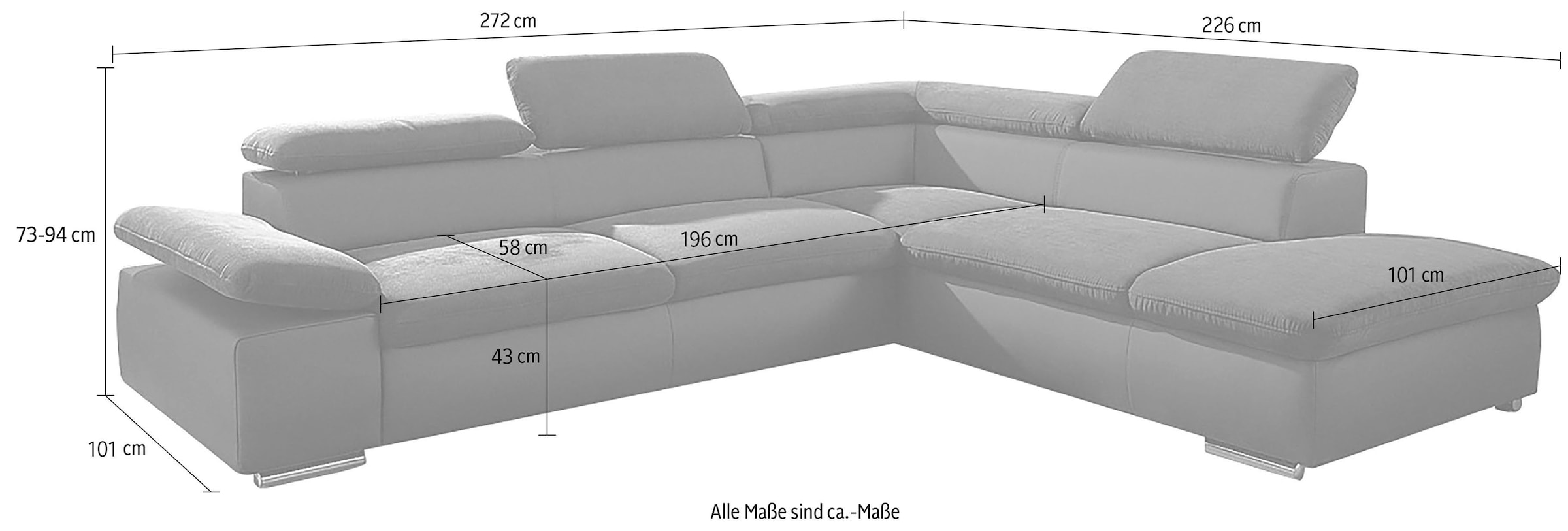 Ecksofa Valantine V, wahlweise mit Bettfunktion