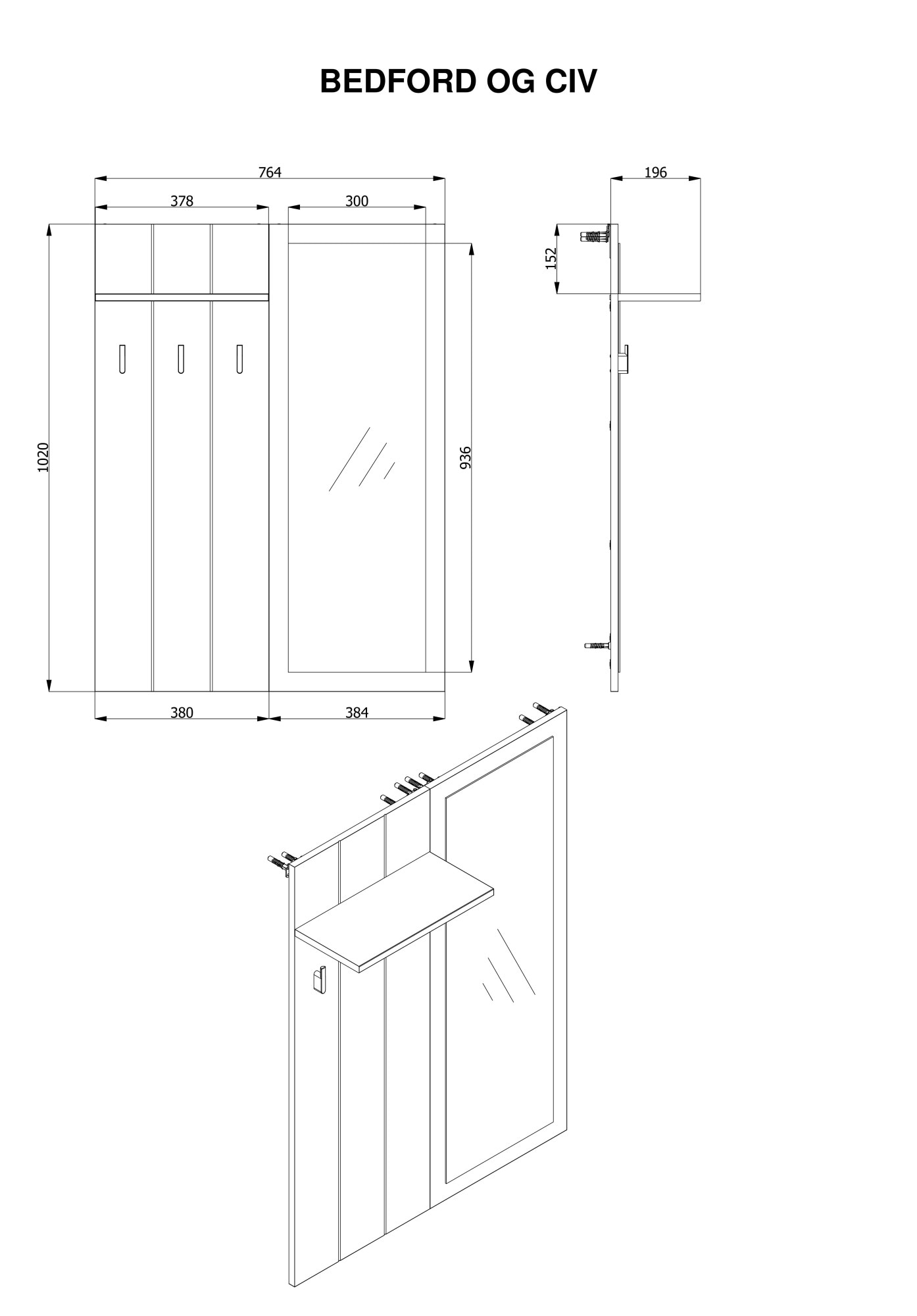 Home affaire Garderoben-Set »Bedford, Flurmöbel, Dielenmöbel, Flurschrank, Flurgarderobe B= 231 cm« 4tlg, 4 Stk. tlg.