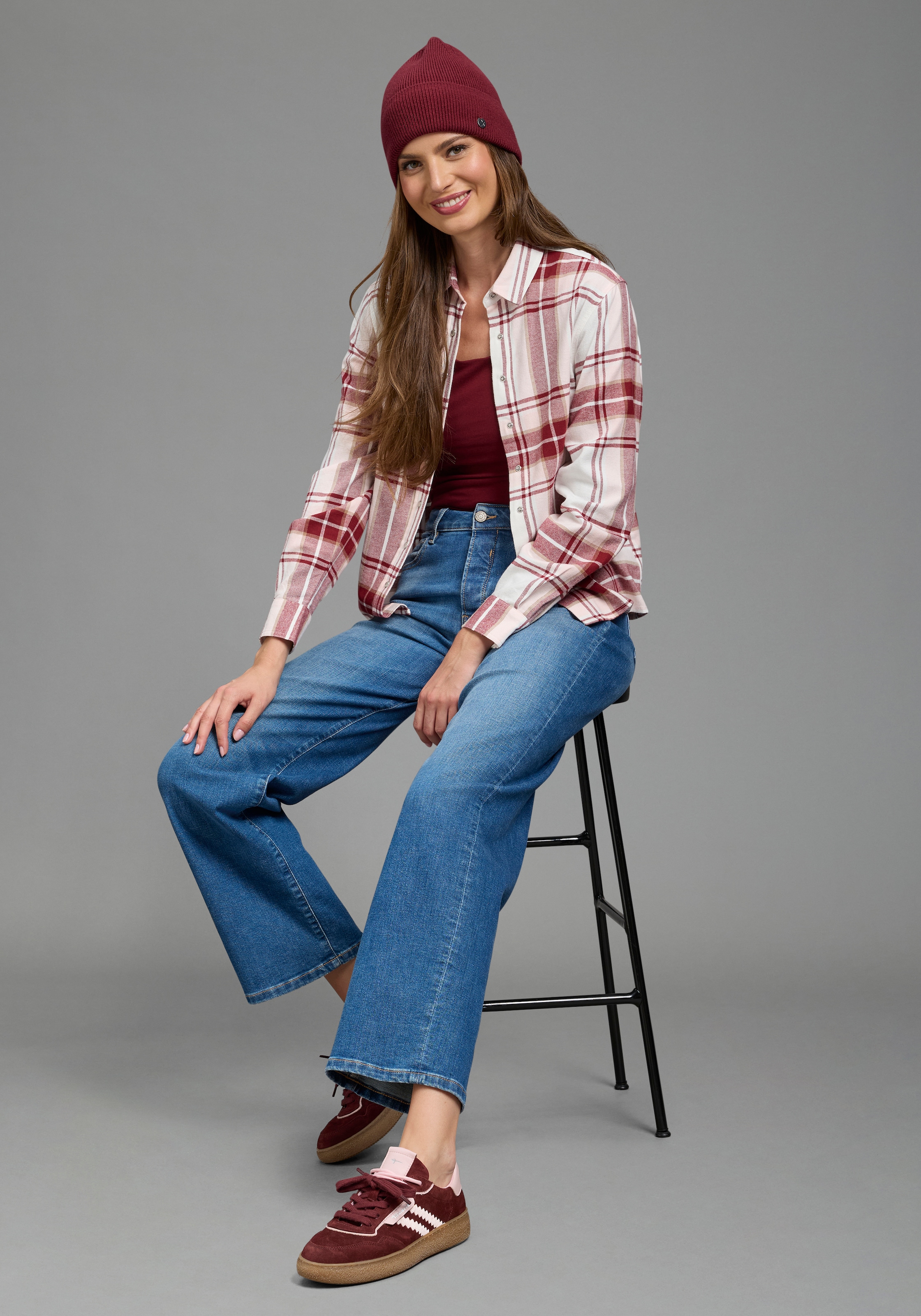 Laura Scott Hemdbluse Casual-Stil, mit Karomuster, aus kuschelweicher Flanell-Baumwolle